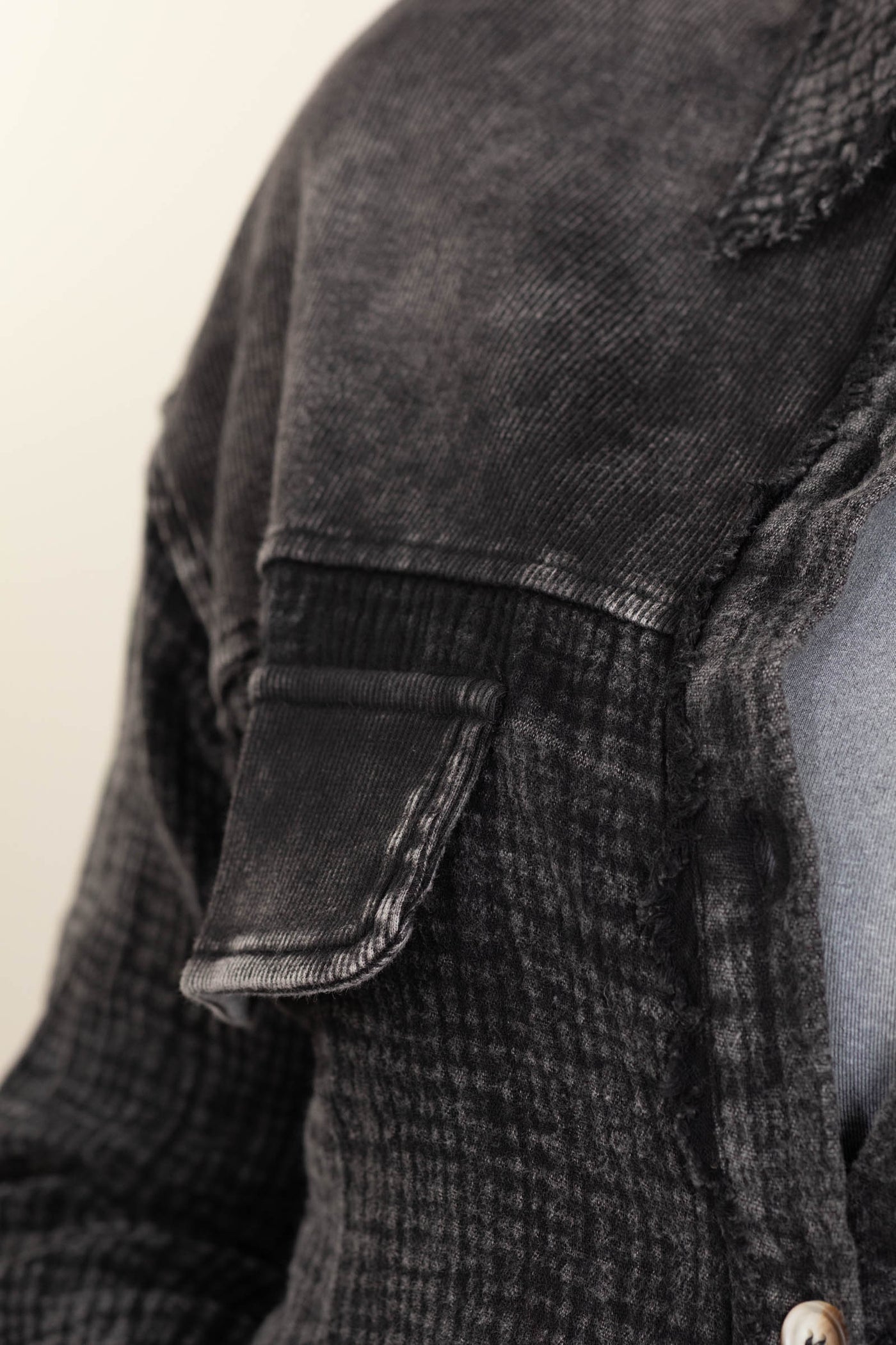 Garment Dyed Boyfriend Fit Button Up Top