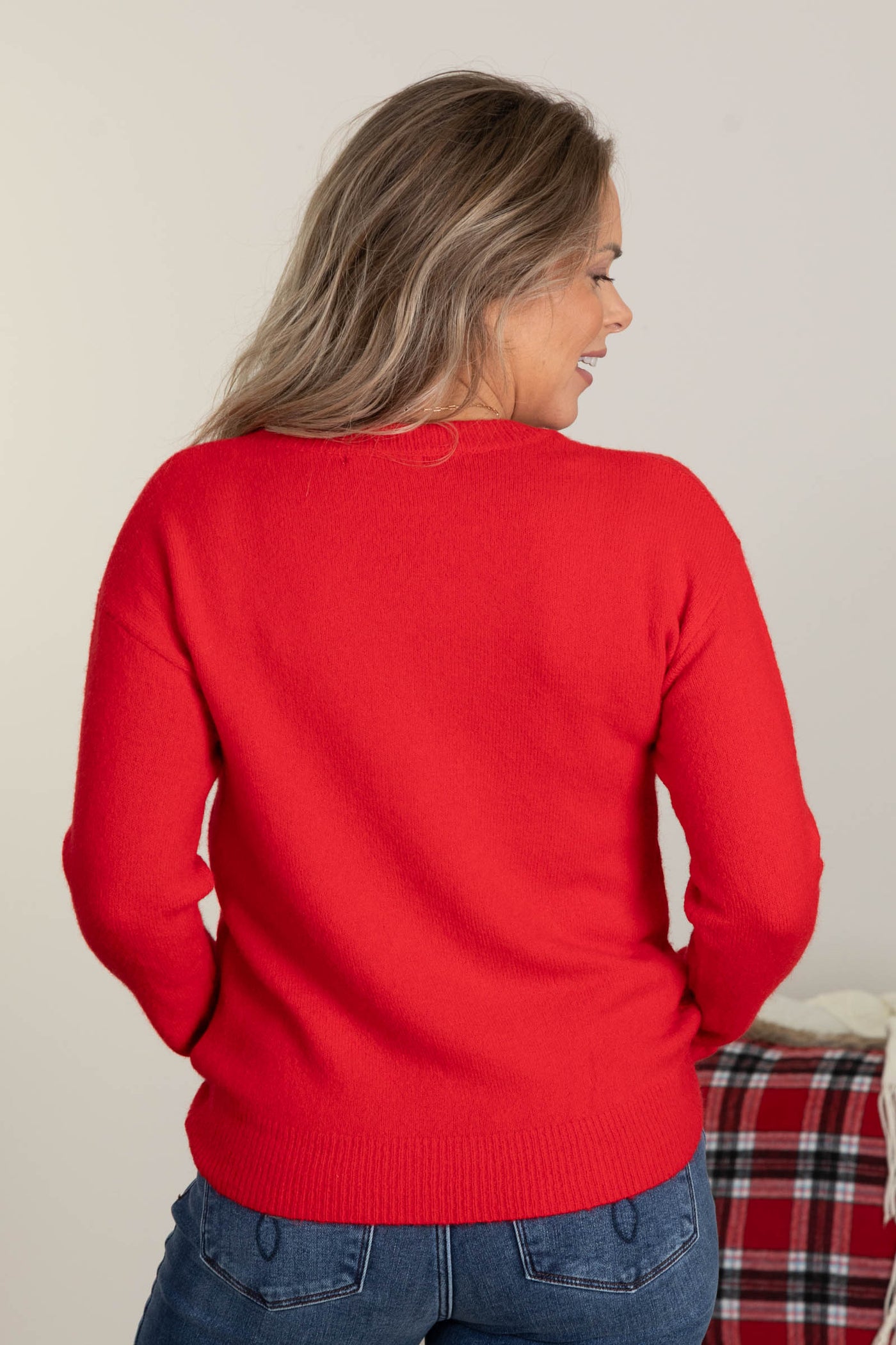 Red With Sequin Pine Trees Sweater