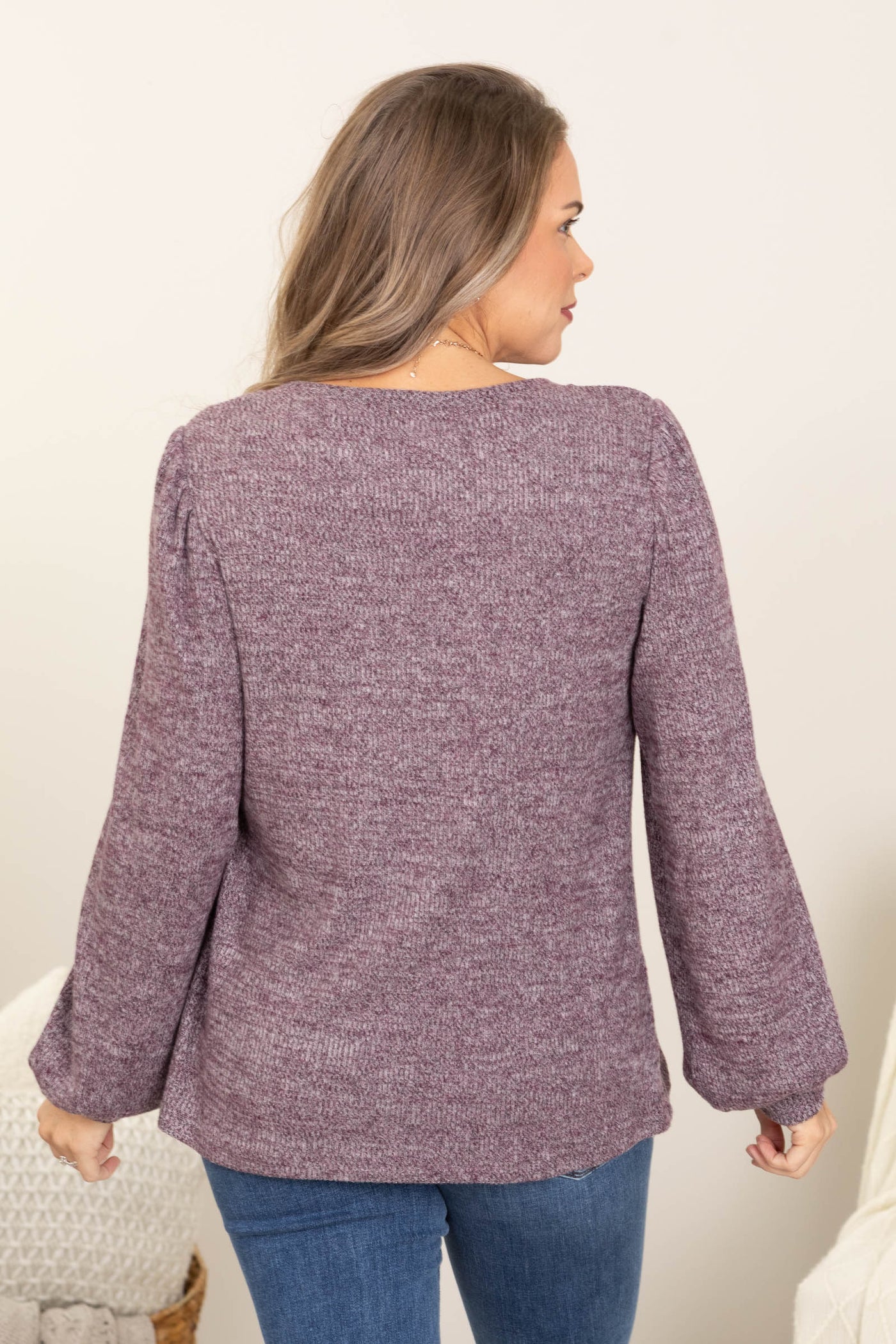 Plum Hacci Balloon Sleeve Top