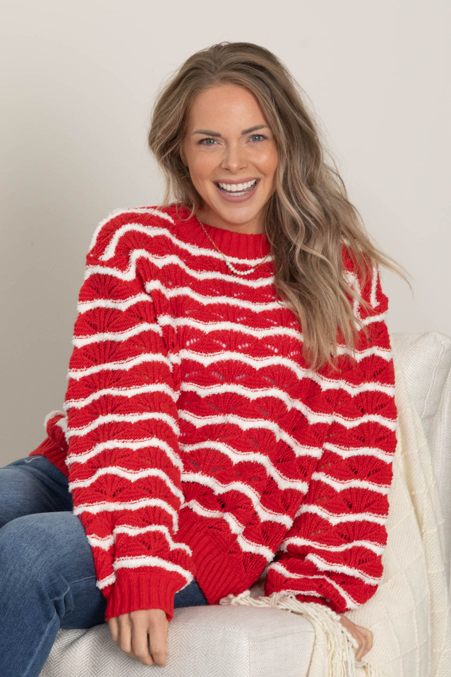 Wavy Stripe Sweaters With Bubble Sleeves