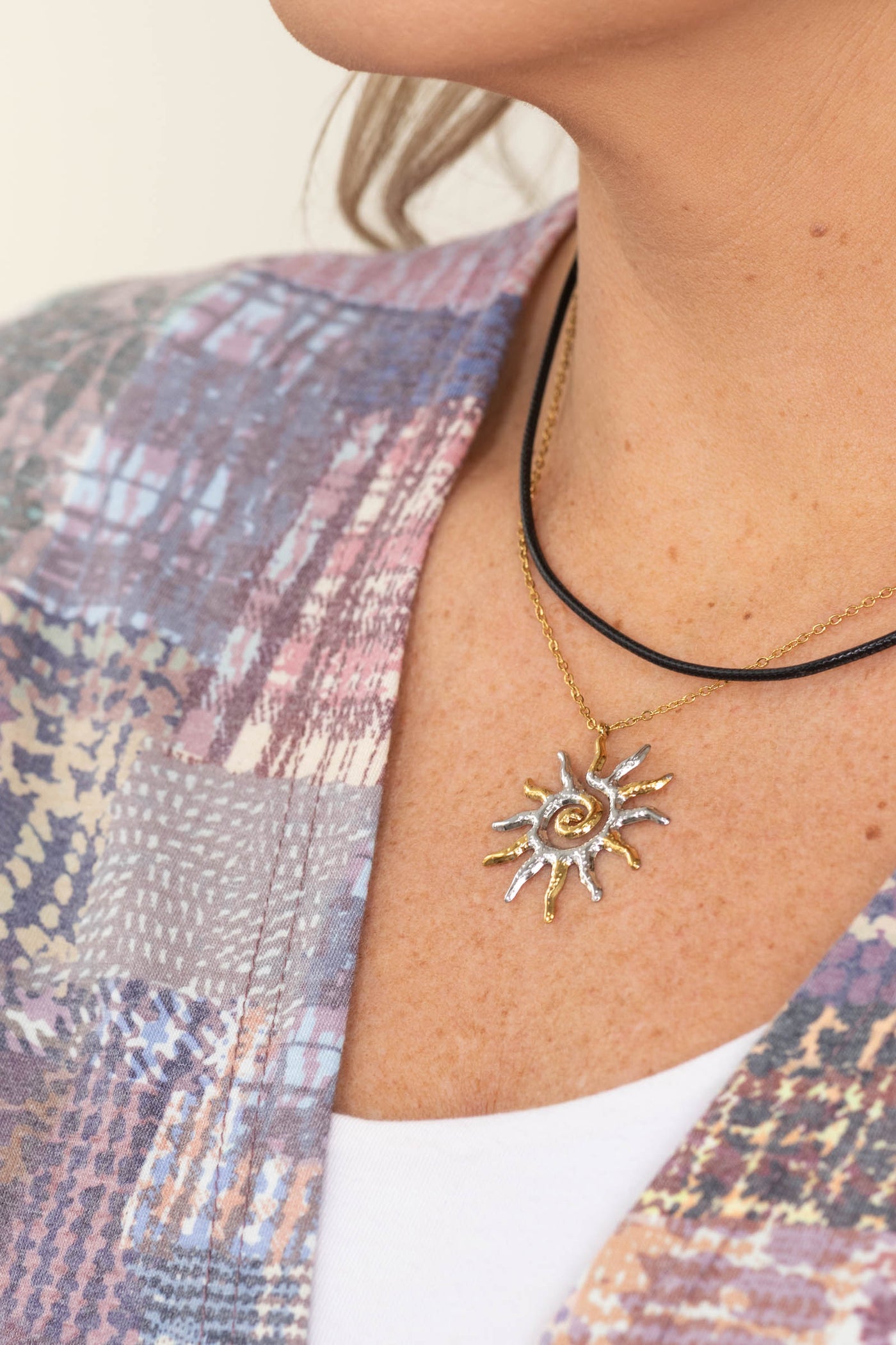 Two Tone 18k Tarnish Free Sun Necklace