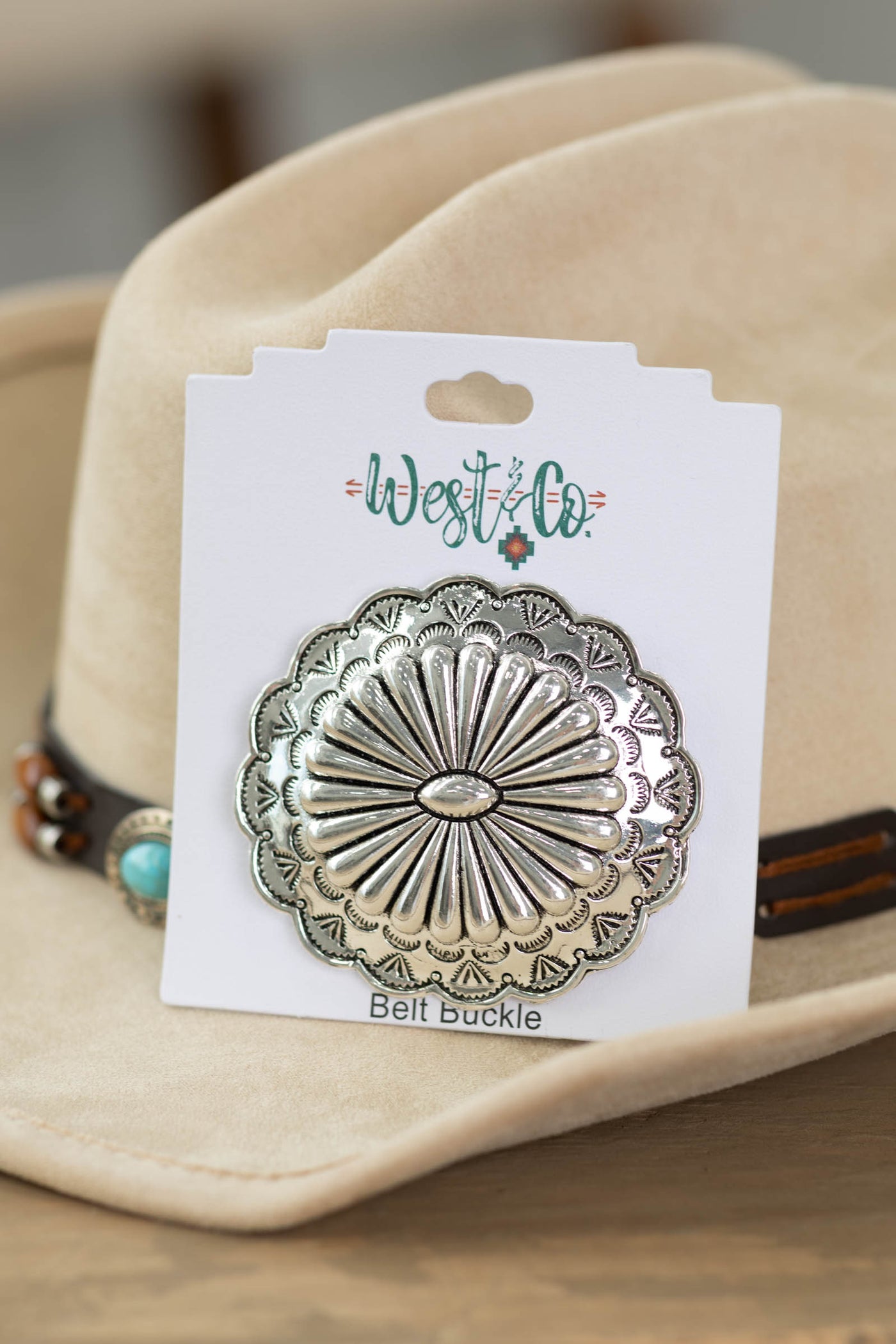 Silver Burnished Round Concho Belt Buckle