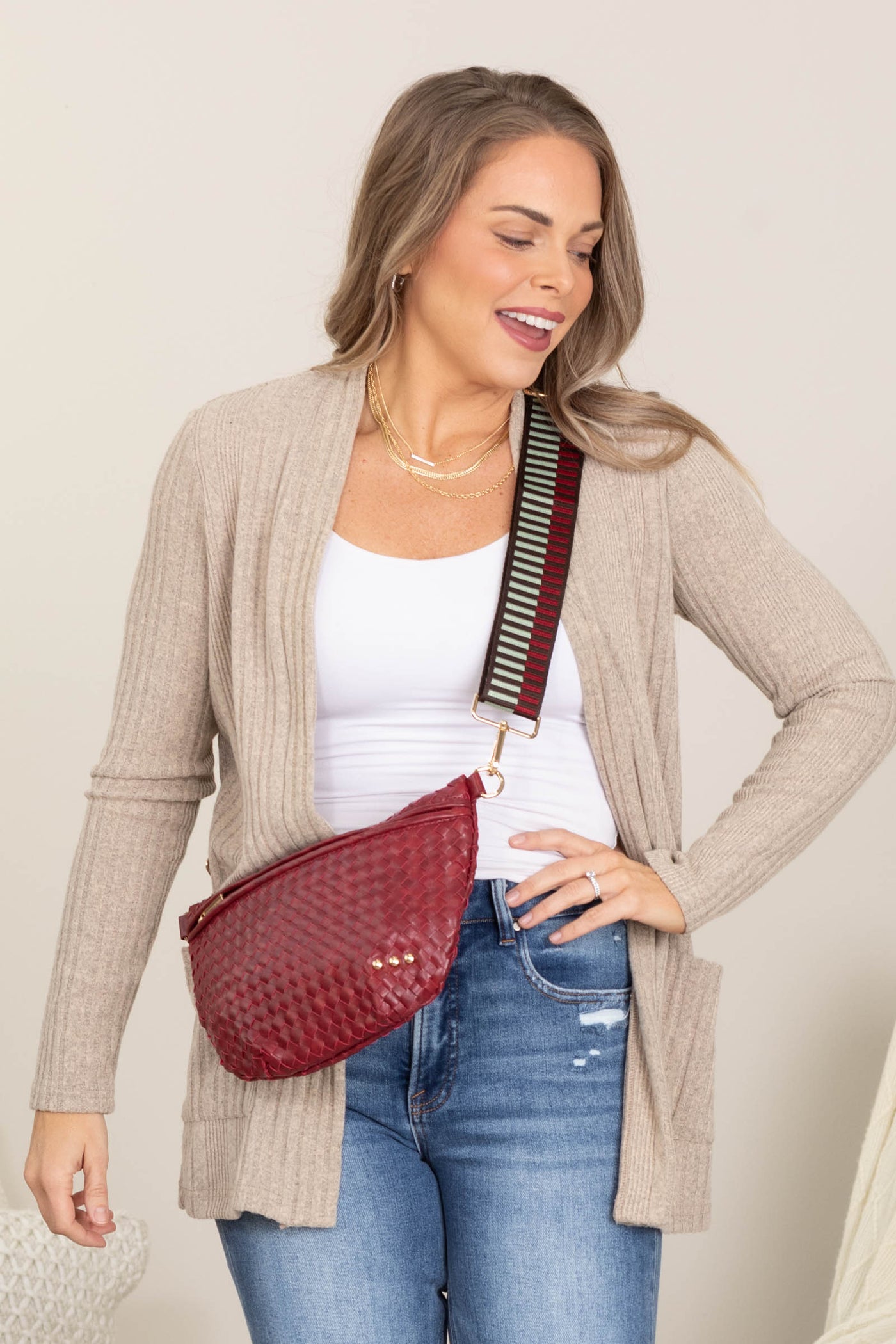 Oatmeal Hacci Ribbed Cardigan With Pockets