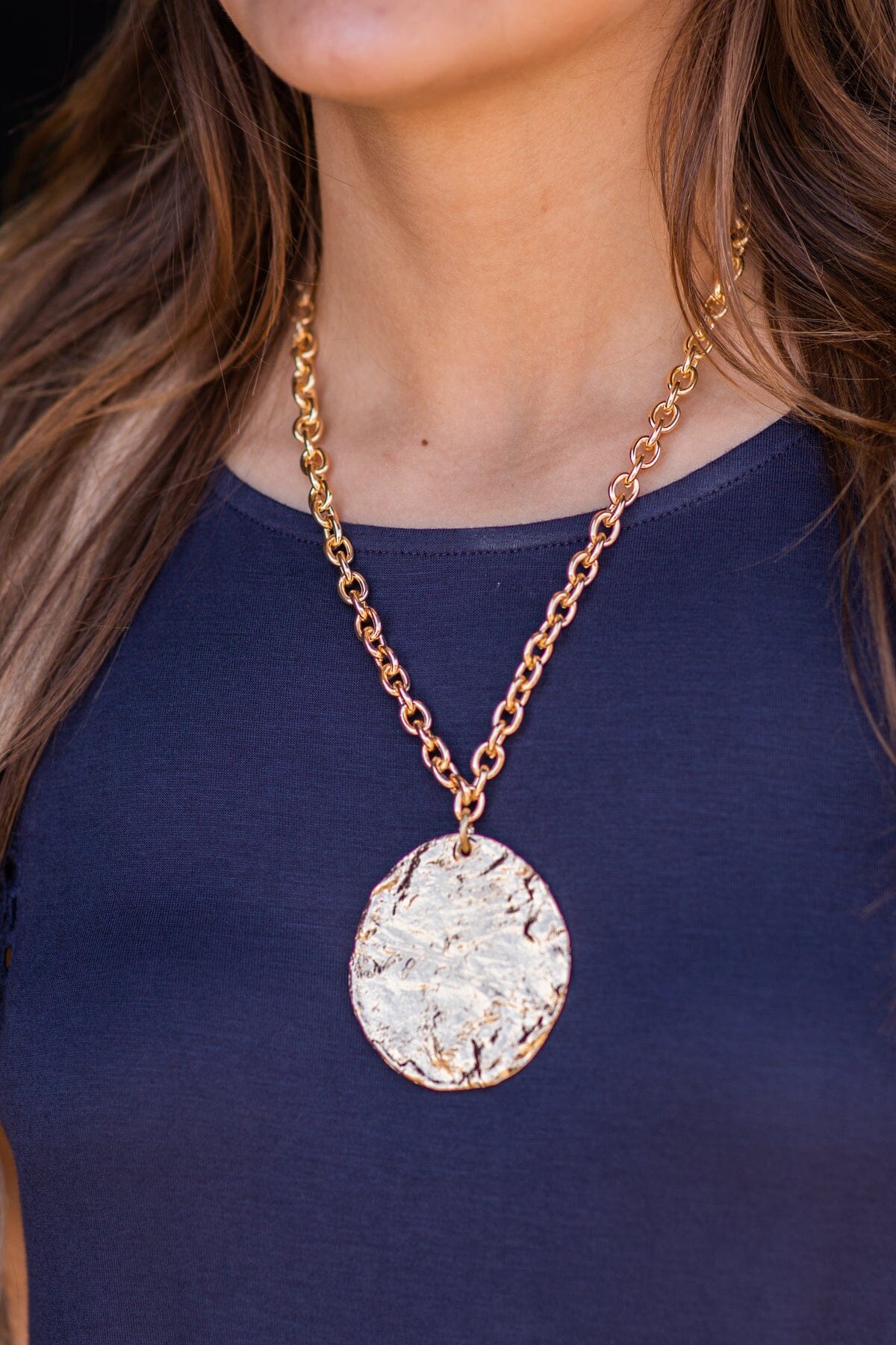 Gold Hammered Metal Pendant Necklace · Filly Flair