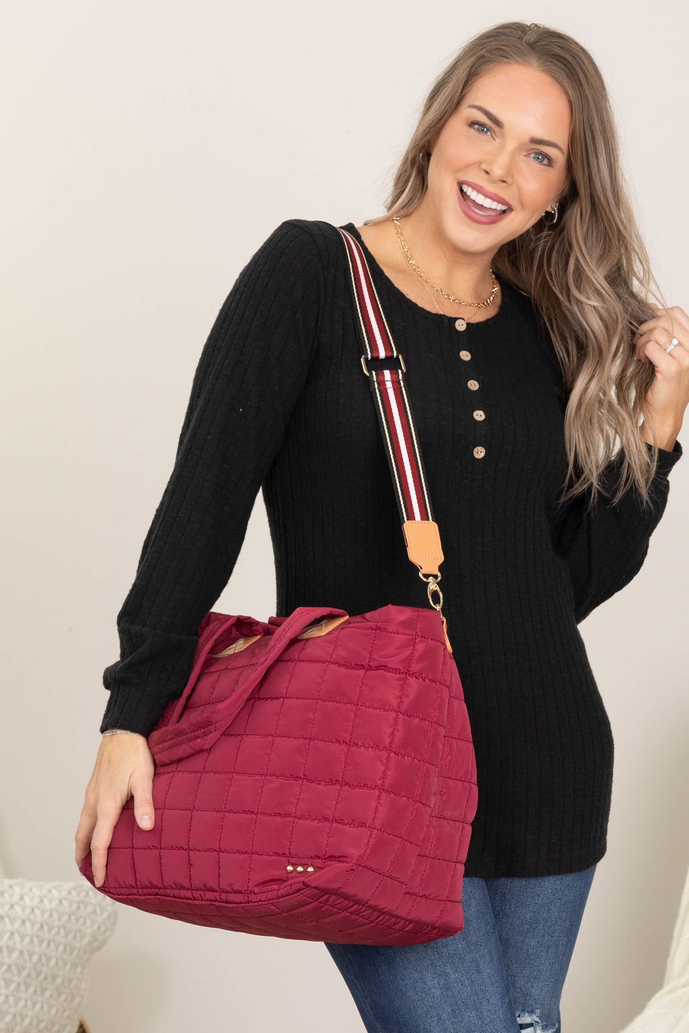 Pretty Simple Burgundy Day Dreamer Quilted Tote Bag