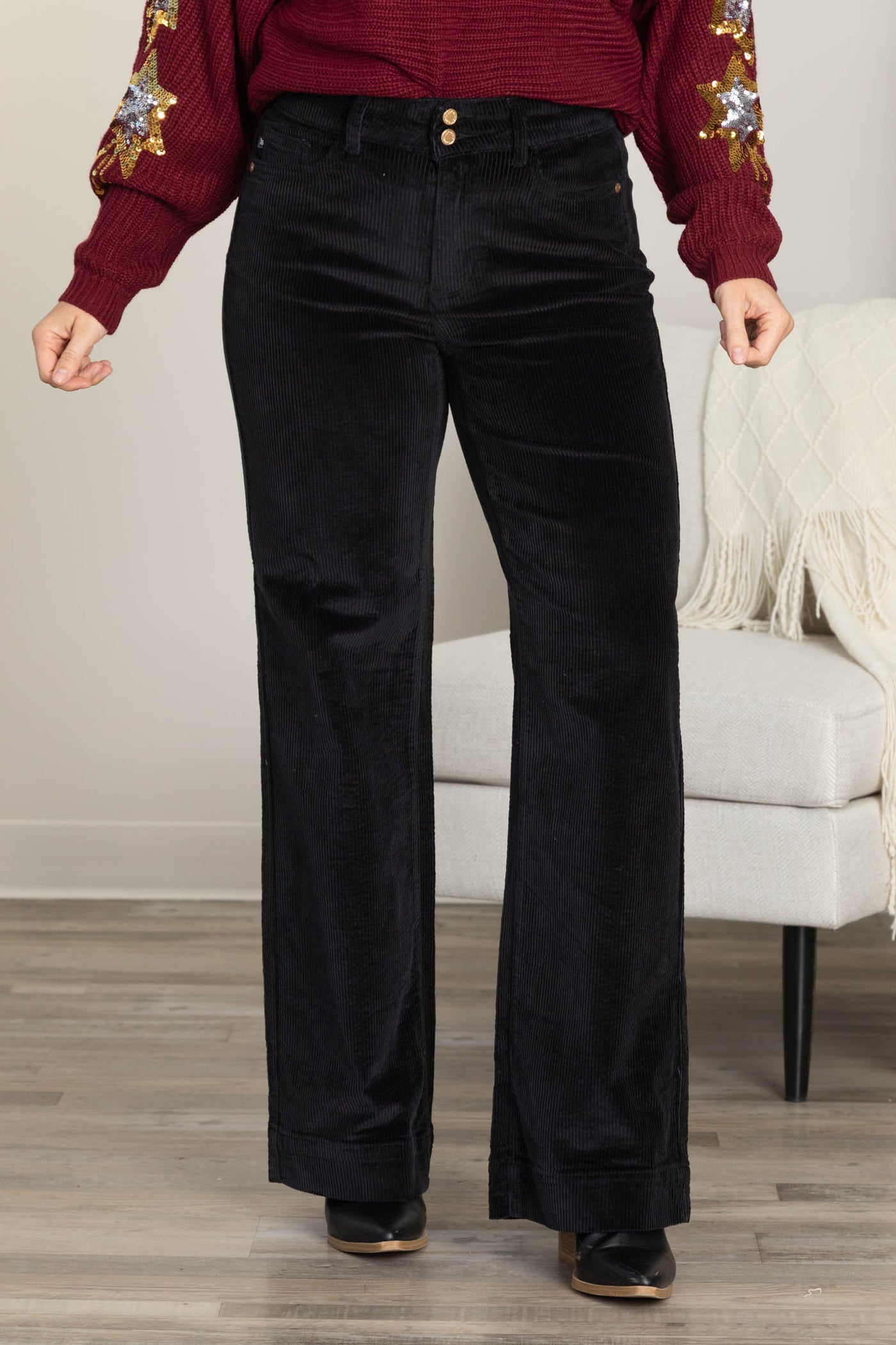Judy Blue Black Corduroy Trouser Wide Pants