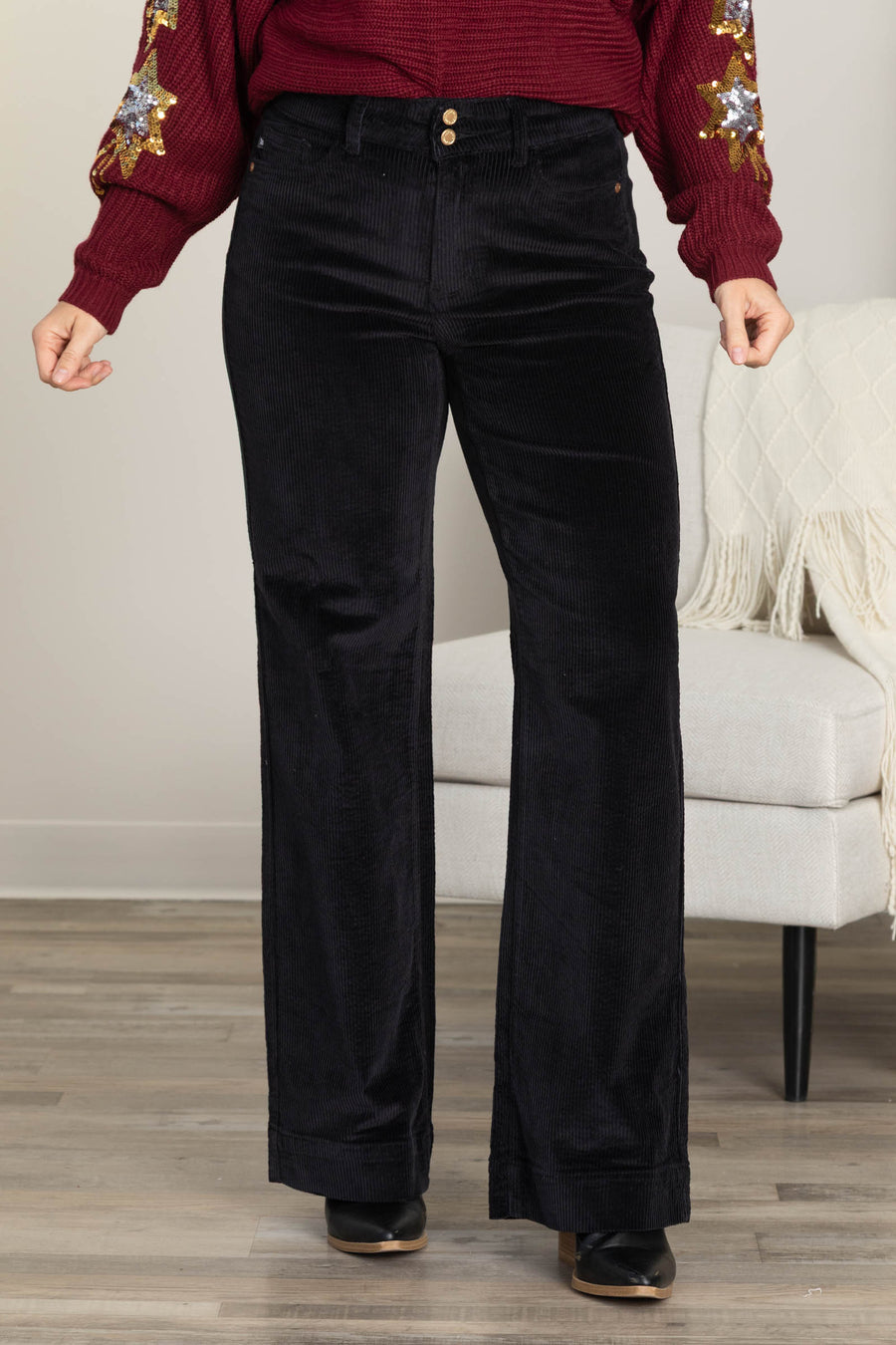 Judy Blue Black Corduroy Trouser Wide Pants