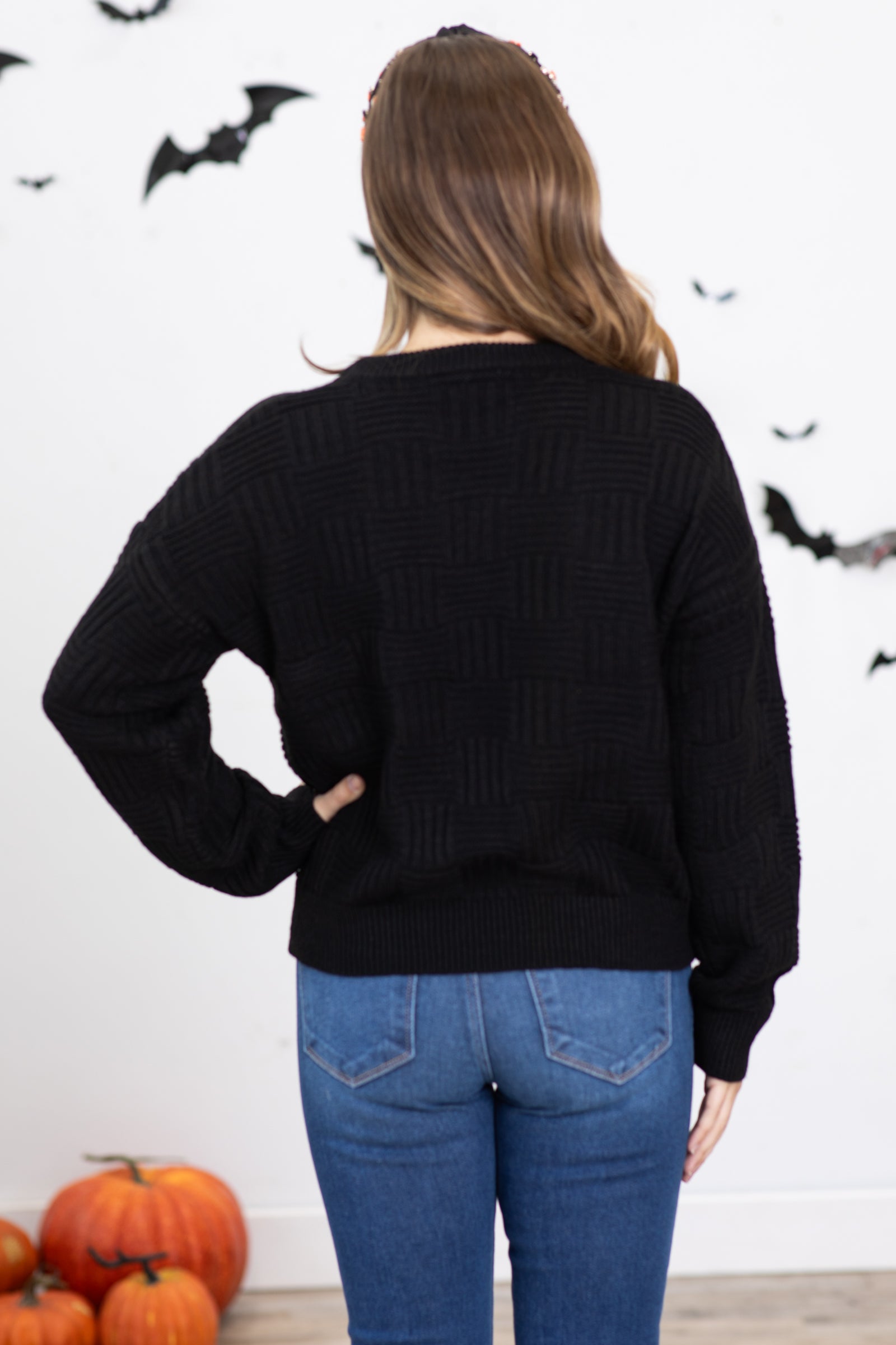 Black Checkerboard Textured Sweater