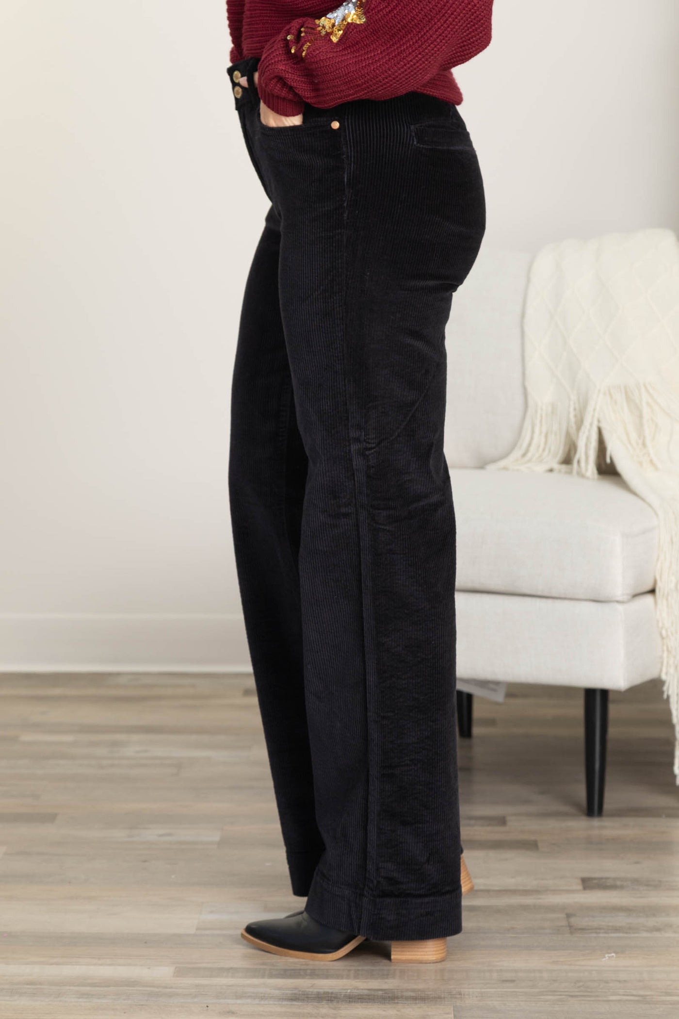 Judy Blue Black Corduroy Trouser Wide Pants
