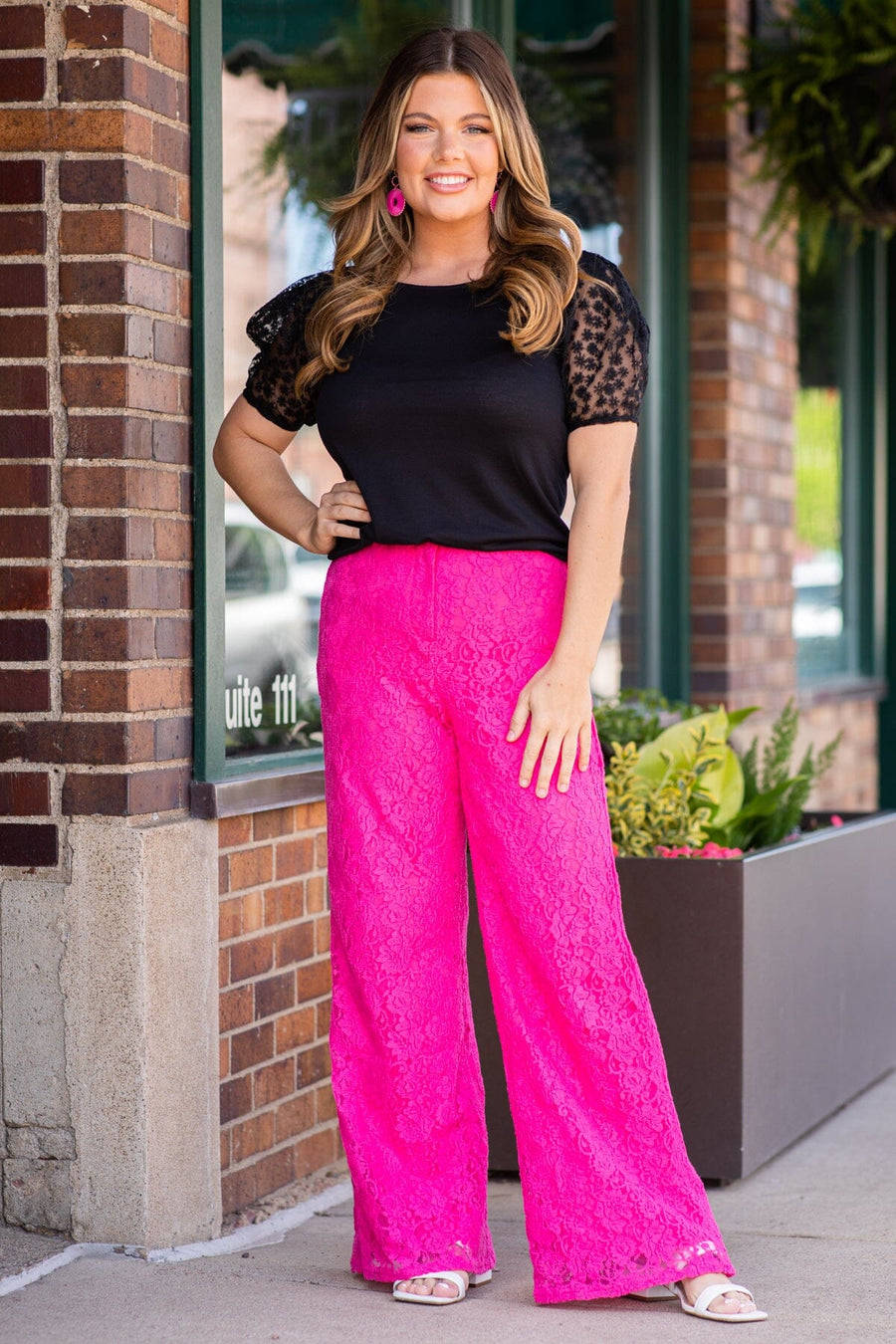Hot Pink Lace Wide Leg Pants - Filly Flair