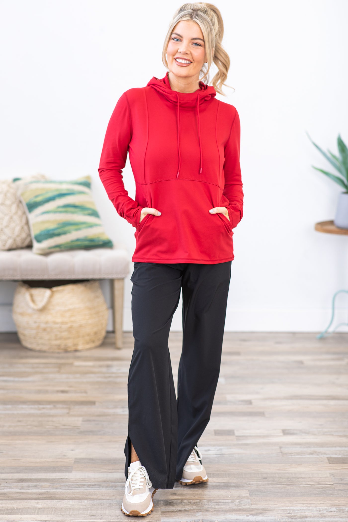 Red Hooded Active Top