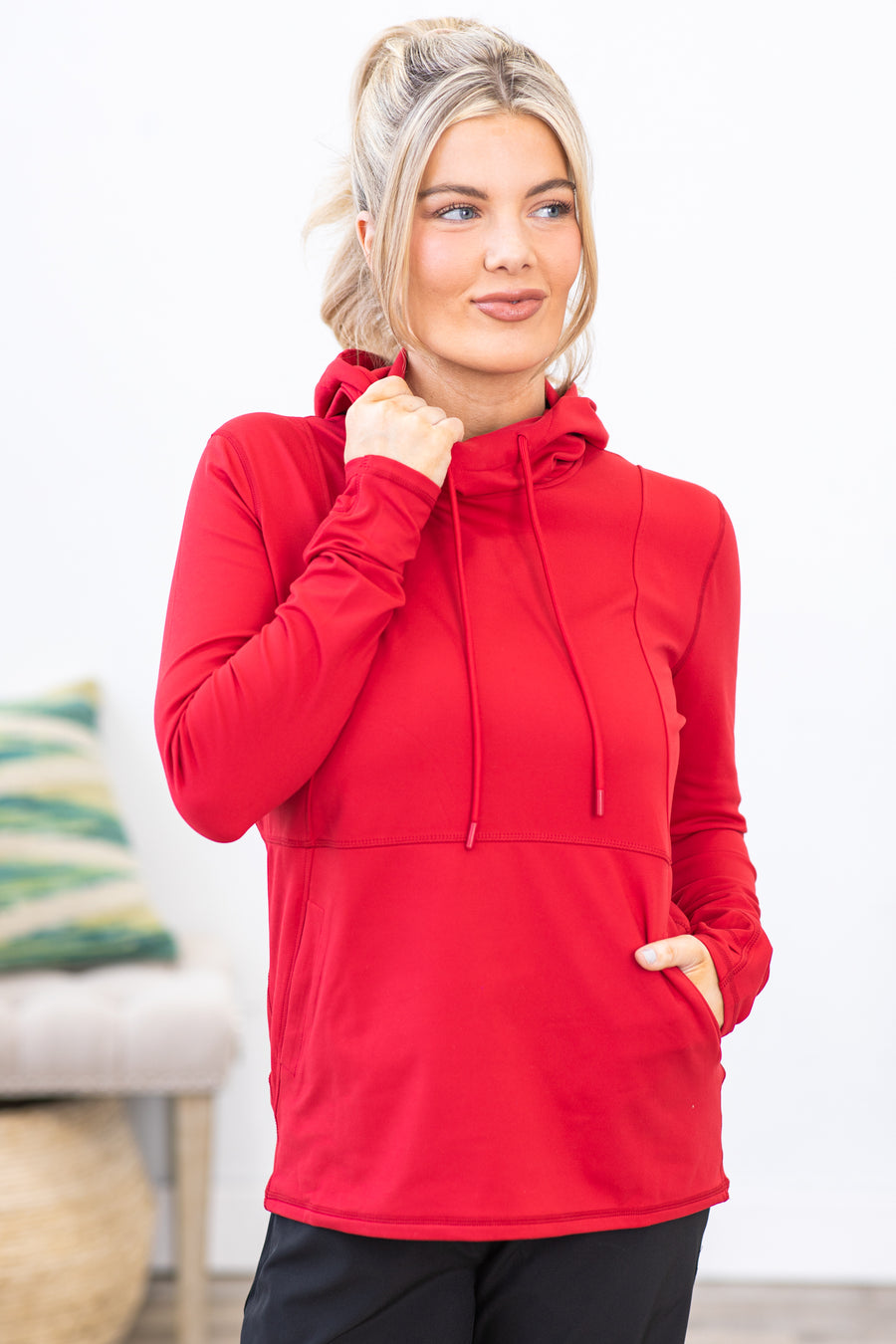 Red Hooded Active Top