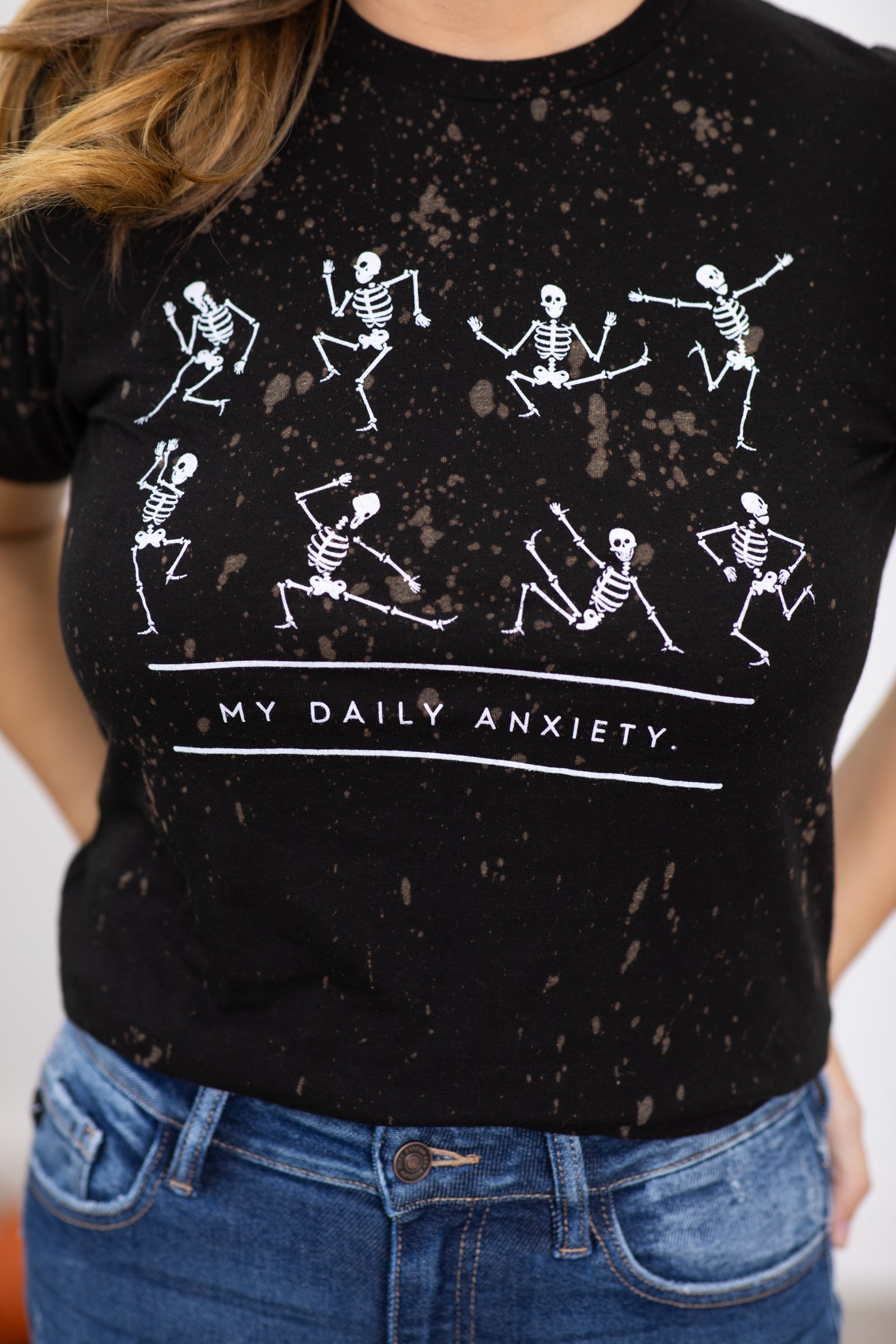 Black Daily Anxiety Bleached Graphic Tee