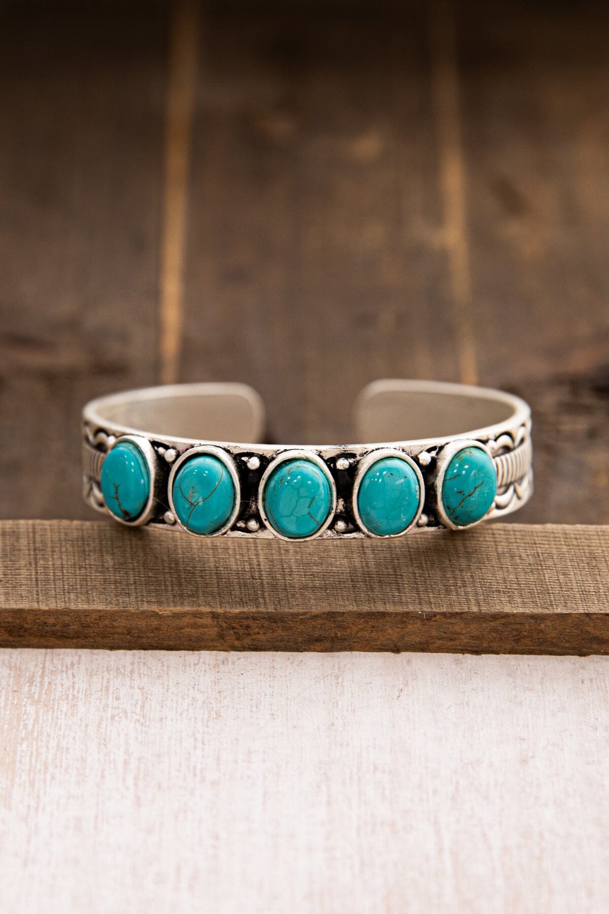Silver Plated Turquoise Stone Cuff Bracelet - Filly Flair