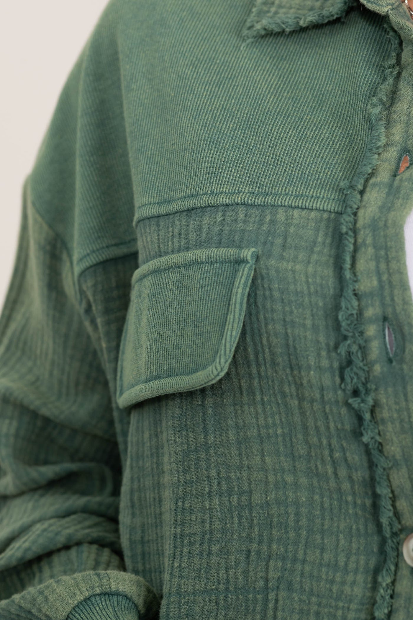 Garment Dyed Boyfriend Fit Button Up Top