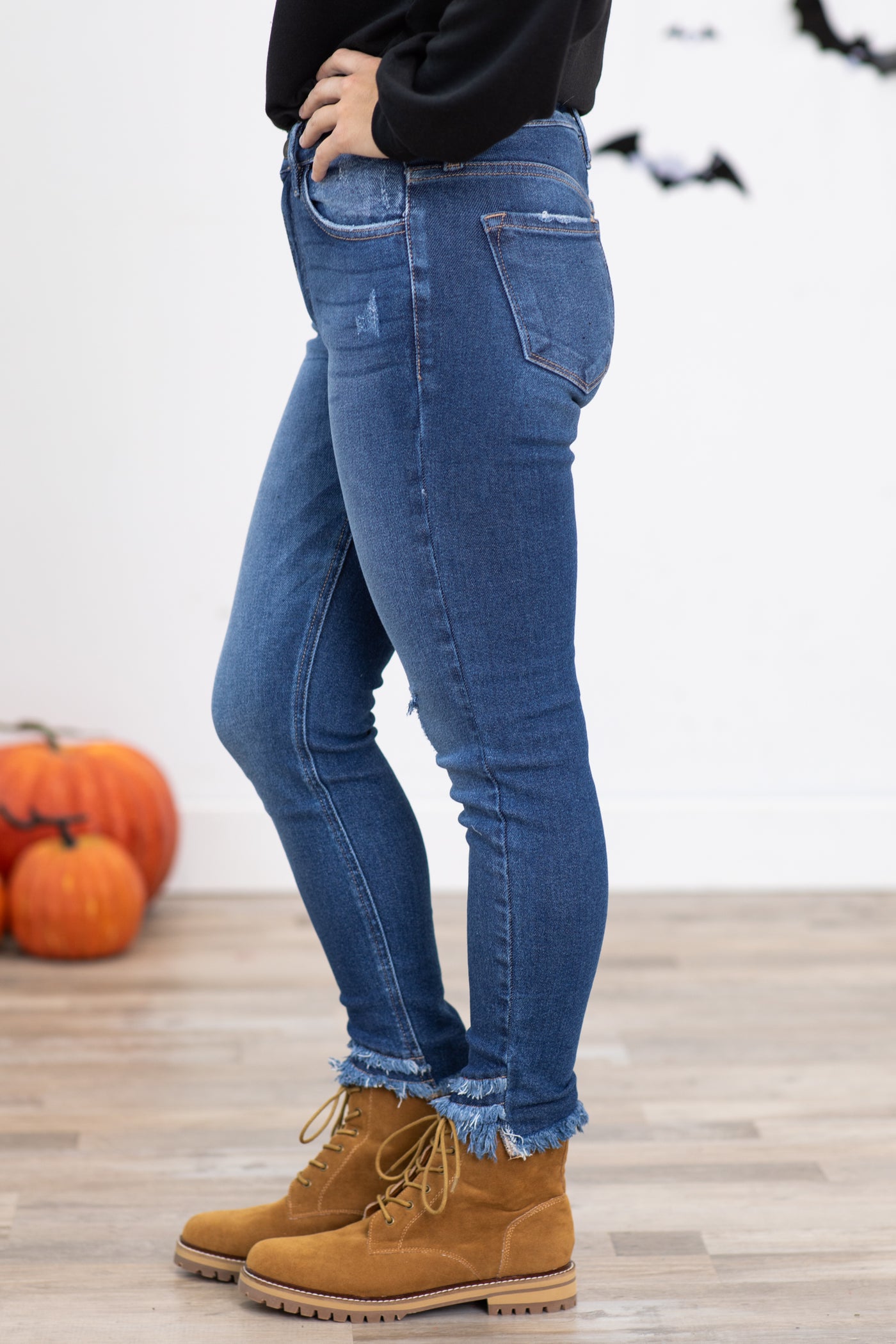 Kancan Skinny Jeans With Fray Hem Detail