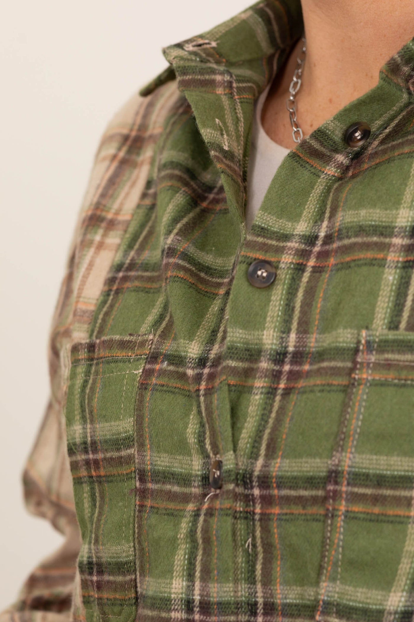 Taupe Colorblock Plaid Button Down Woven Top