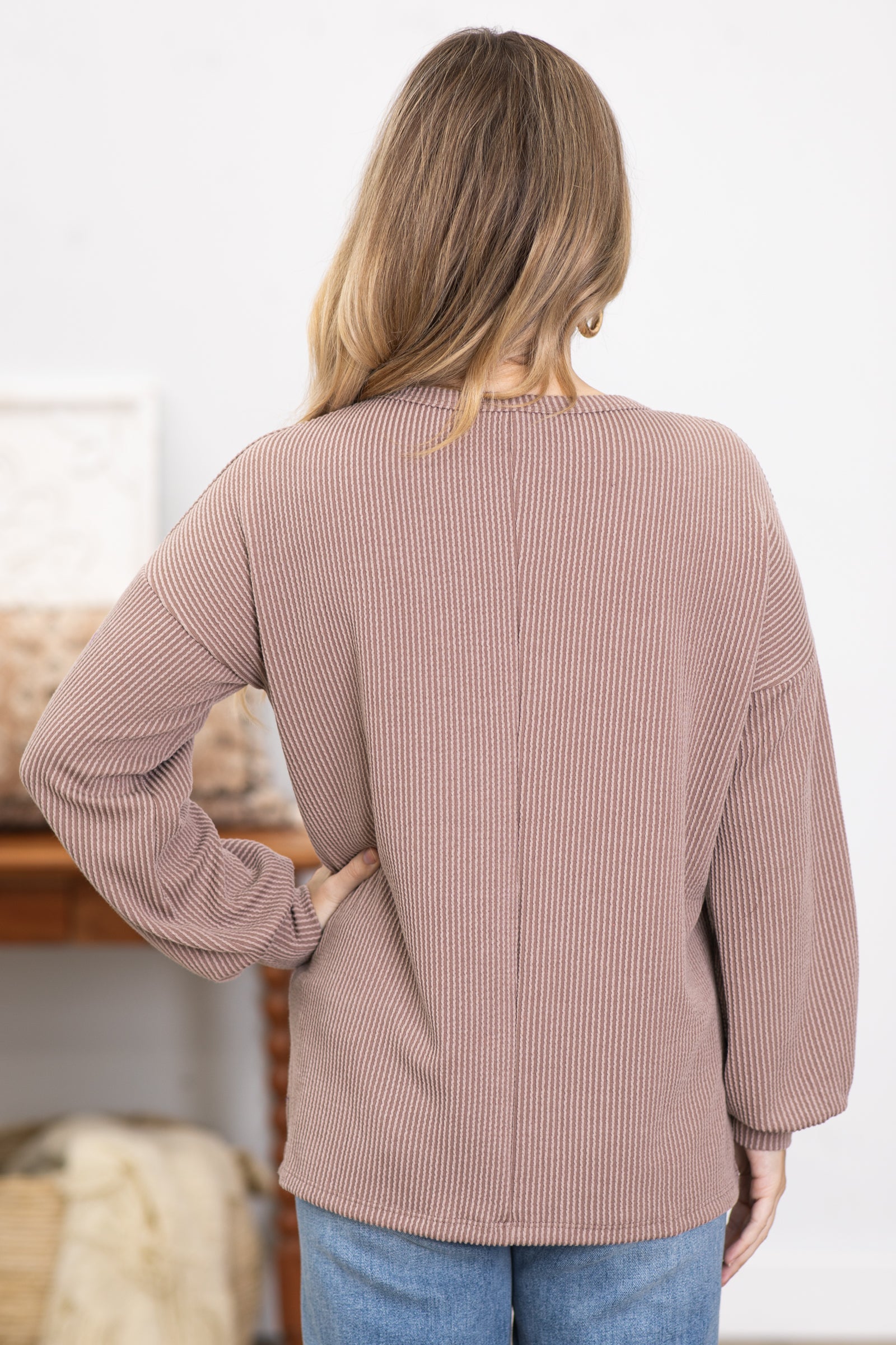 Mocha Ribbed Top With Side Slits