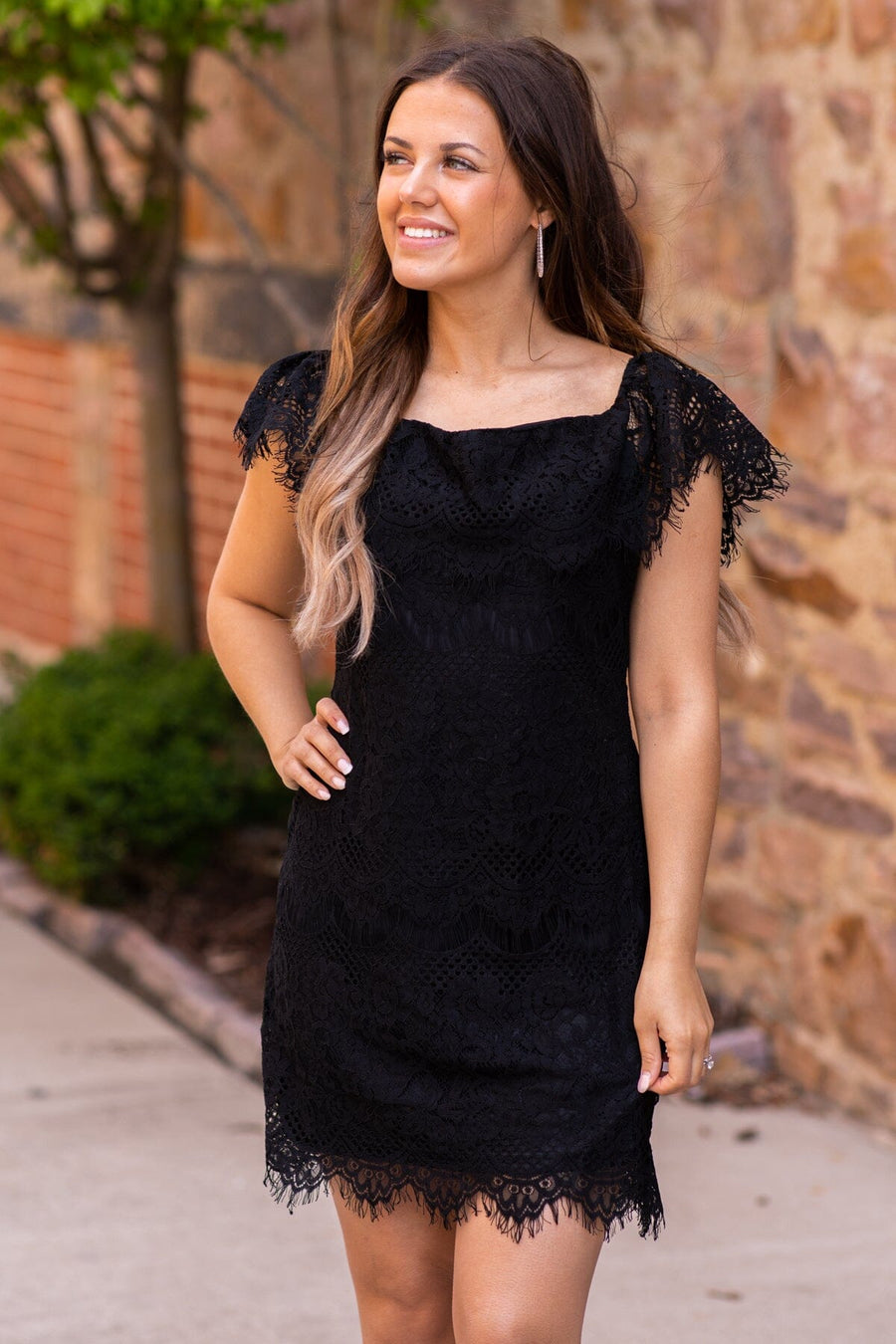 Black Scalloped Trim Lace Dress - Filly Flair