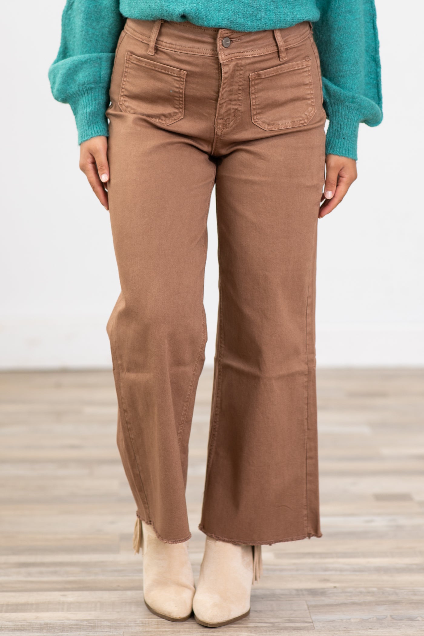 Mica Taupe Cropped Wide Leg Jeans