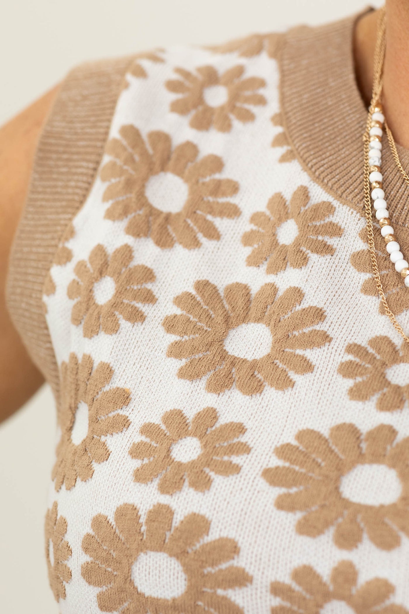 Mocha Floral Sweater Knit Tank Top