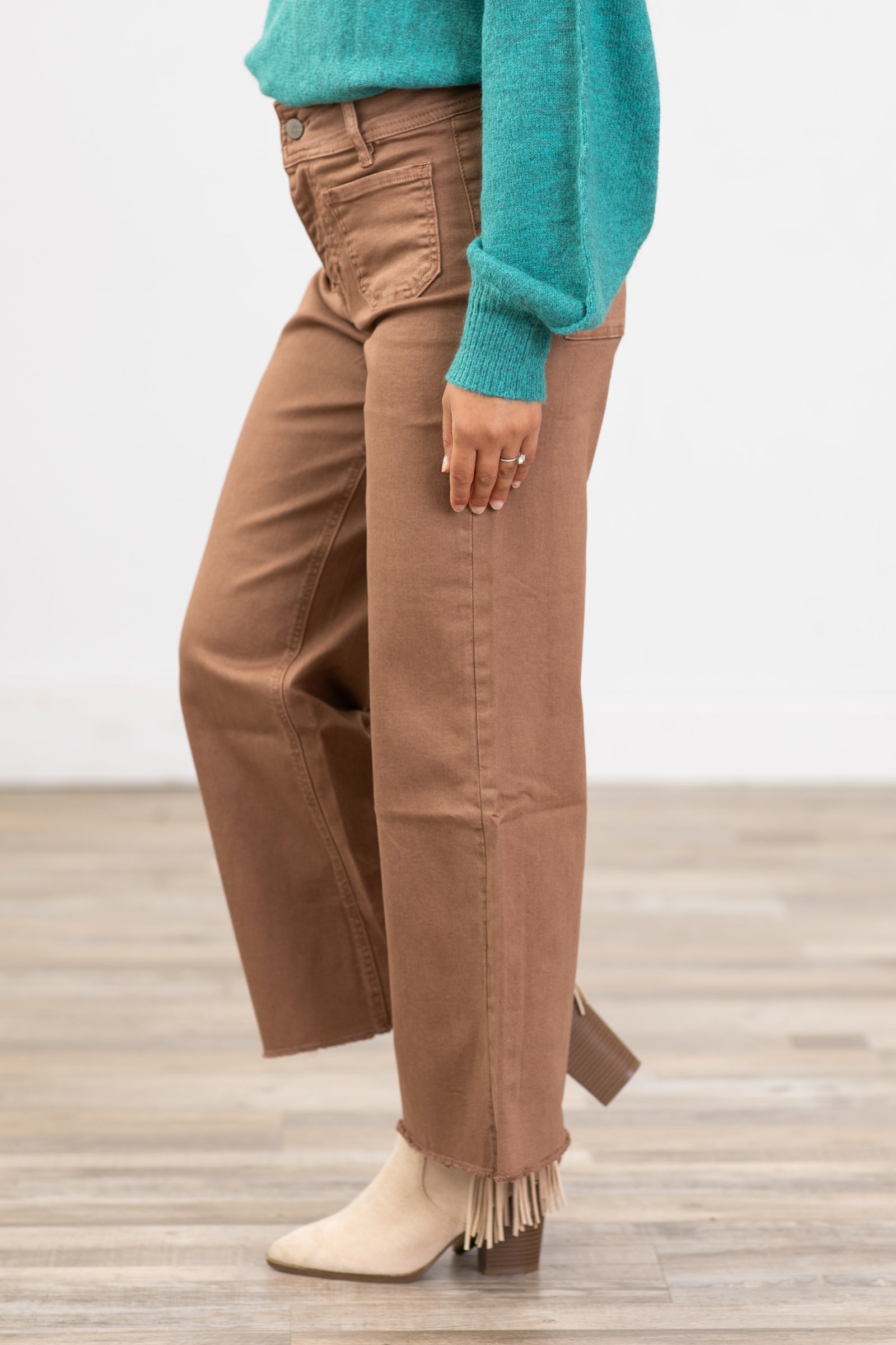 Mica Taupe Cropped Wide Leg Jeans