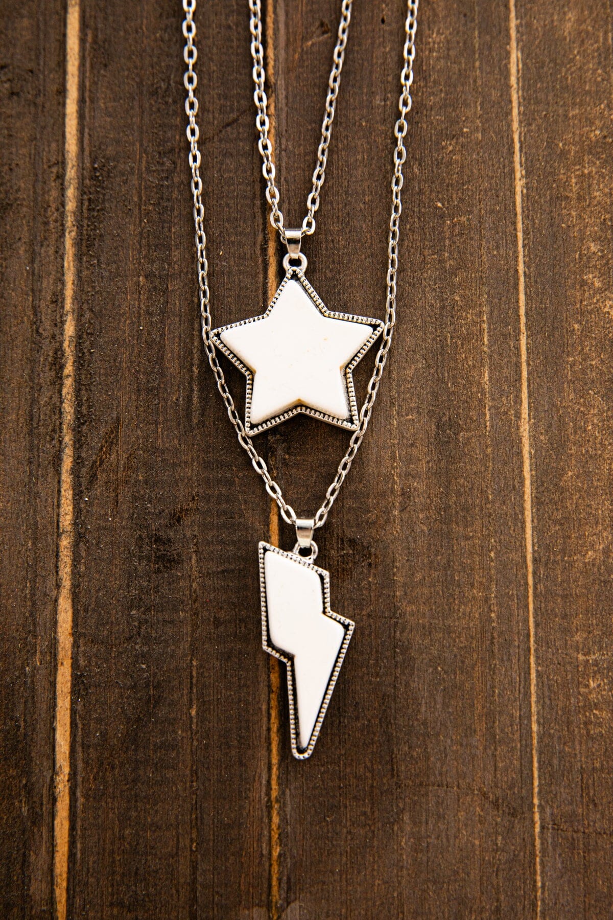 White Lightning Bolt and Star Necklace - Filly Flair