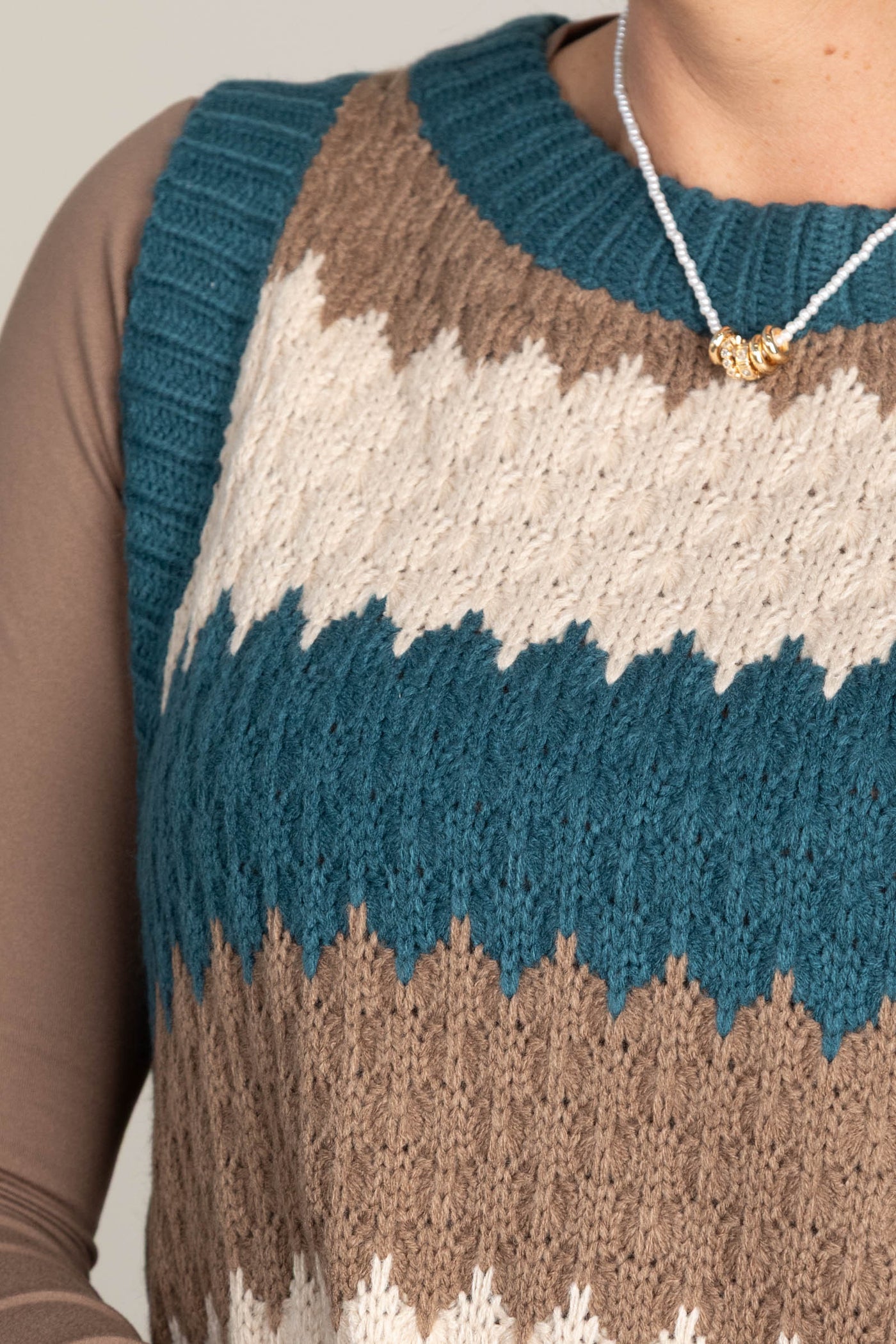 Teal Colorblock Bubble Knit Sweater Vest