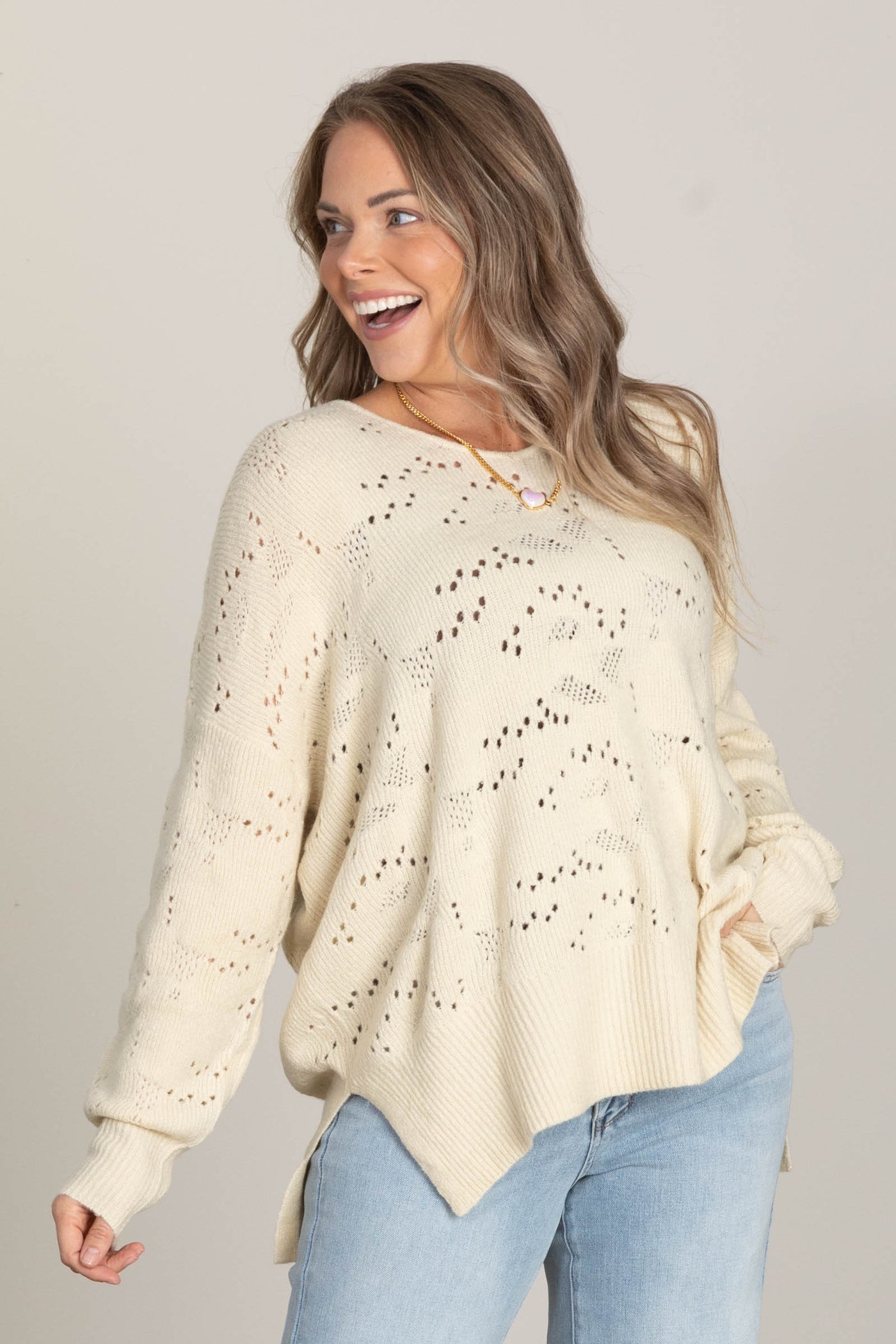 Cream Open Weave Sweater