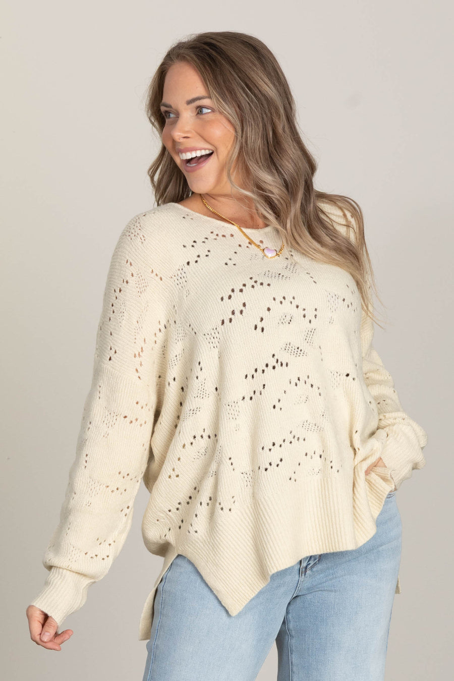 Cream Open Weave Sweater