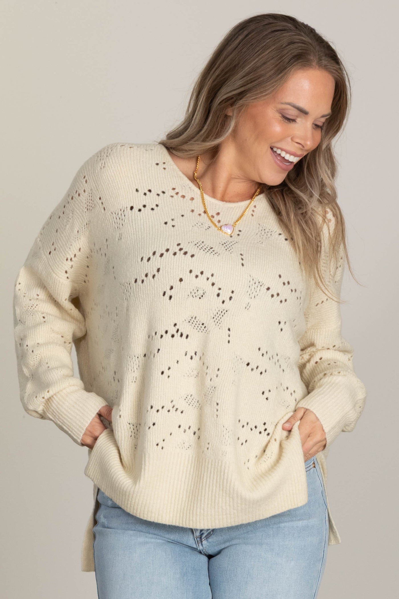 Cream Open Weave Sweater