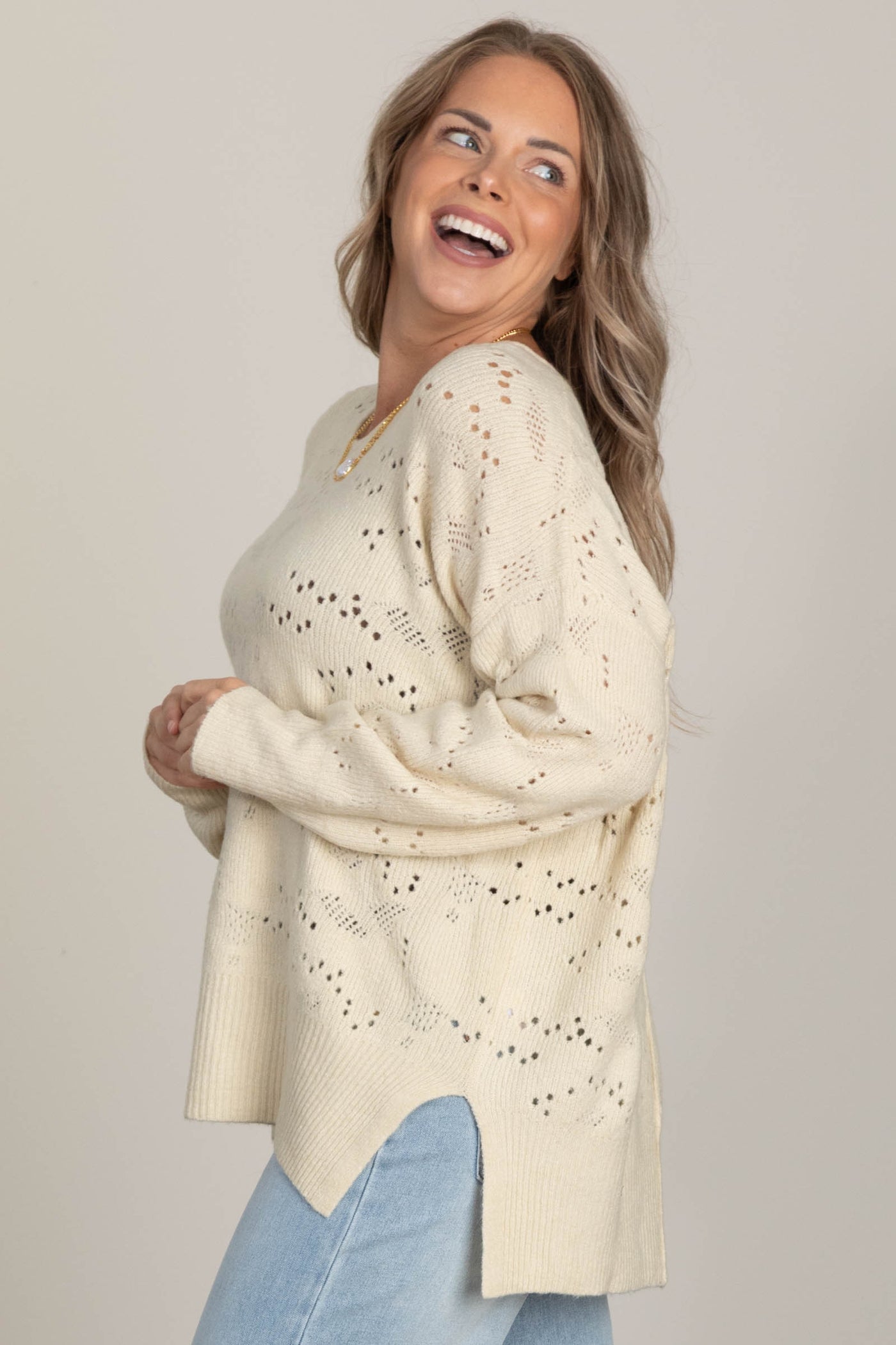 Cream Open Weave Sweater