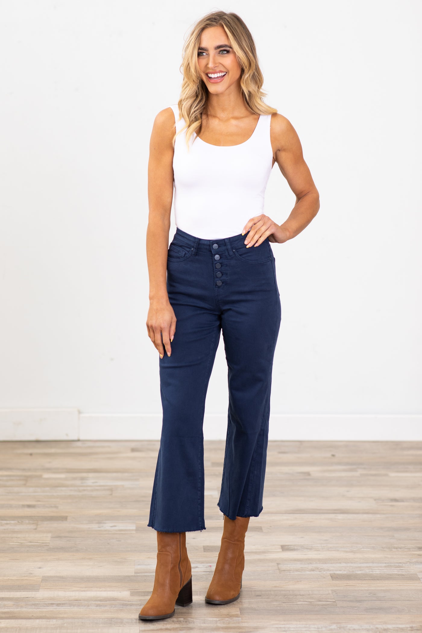 Mica Navy Cropped Wide Leg Jeans · Filly Flair
