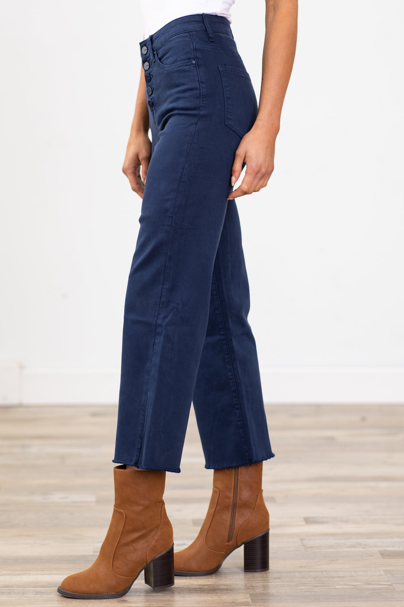 Mica Navy Cropped Wide Leg Jeans