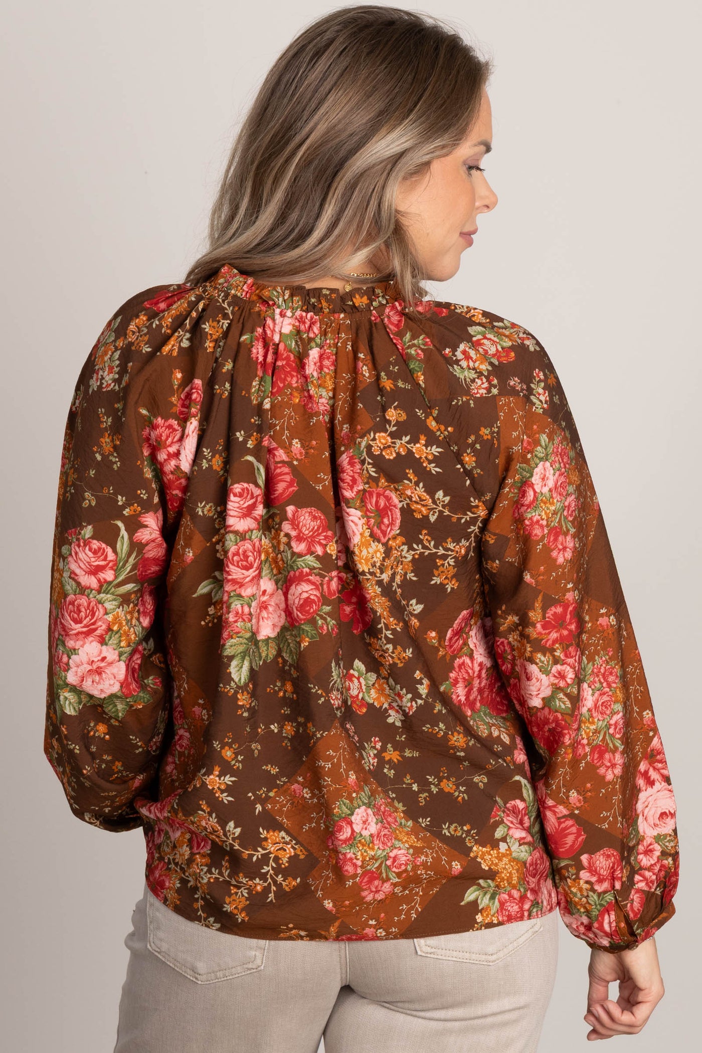 Rust Floral Printed Long Sleeve Blouse