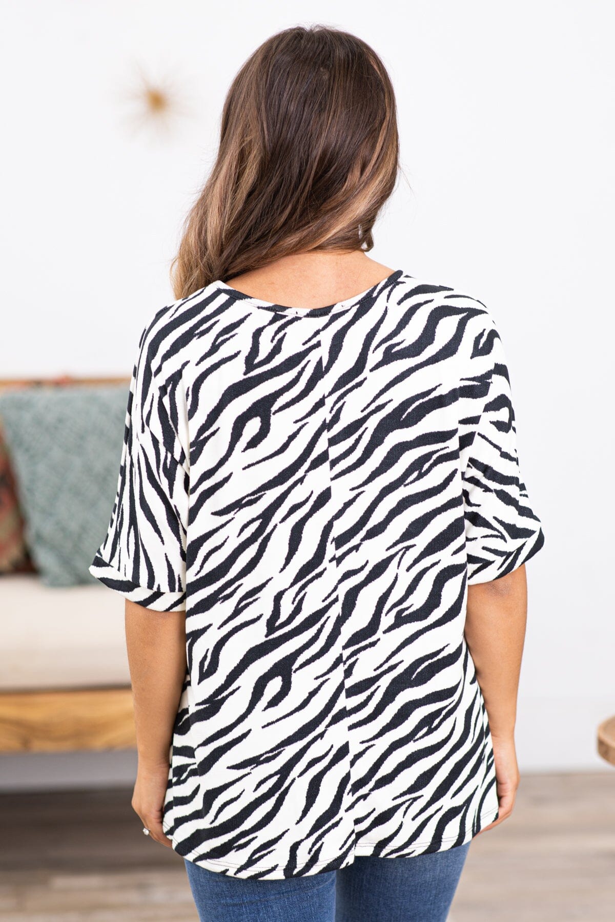 Black and Ivory Zebra Print V-Neck Top - Filly Flair