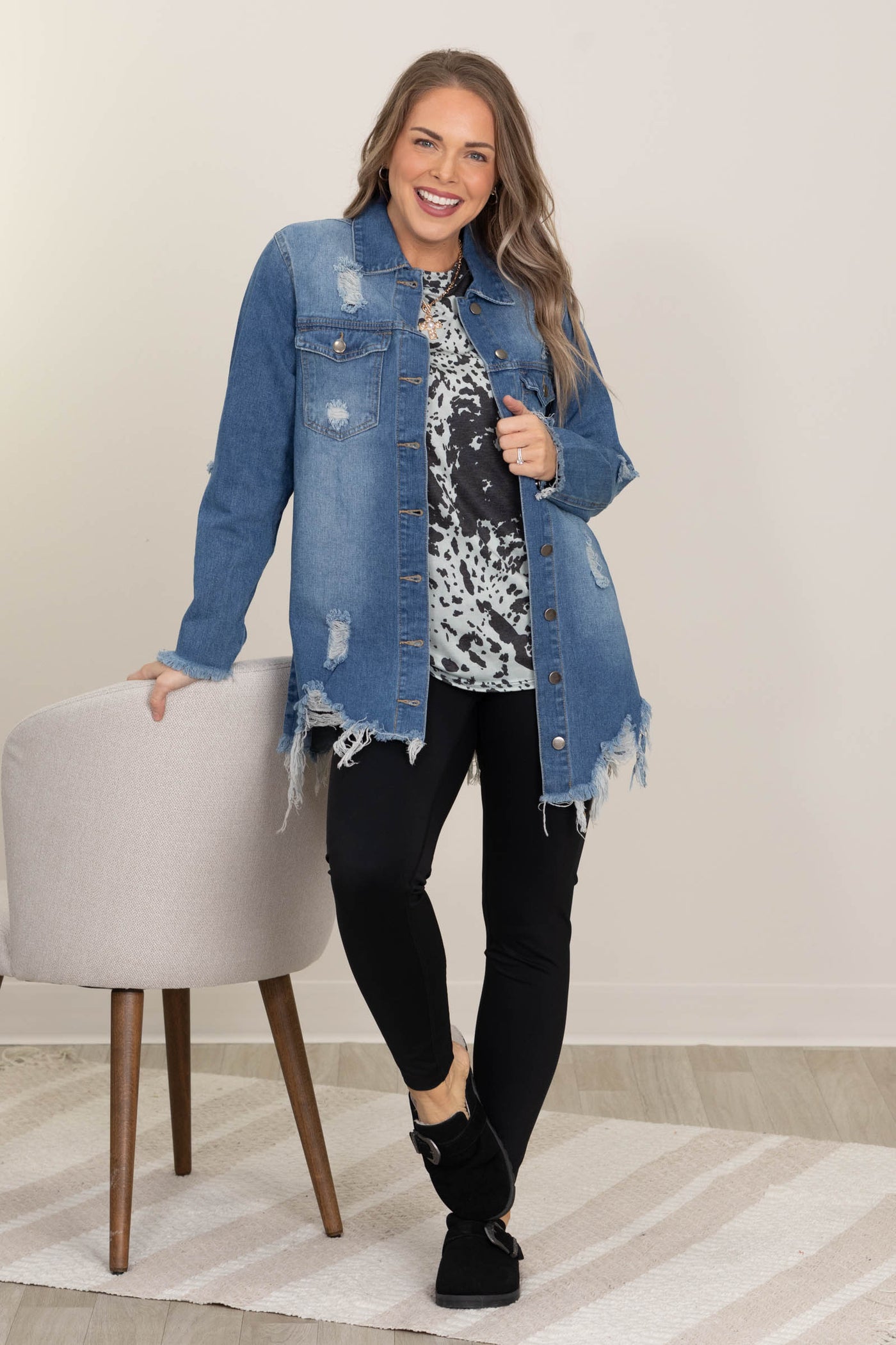 Medium Wash Distressed Denim Jacket