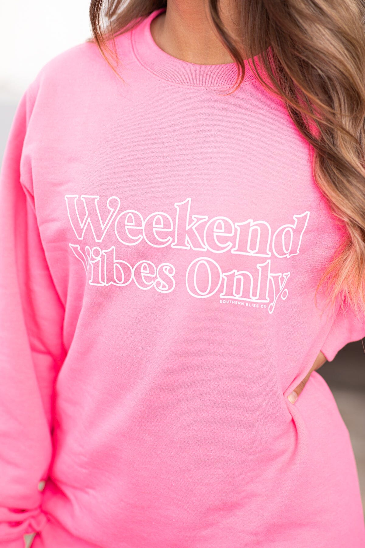 Neon Pink Weekend Vibes Graphic Sweatshirt - Filly Flair
