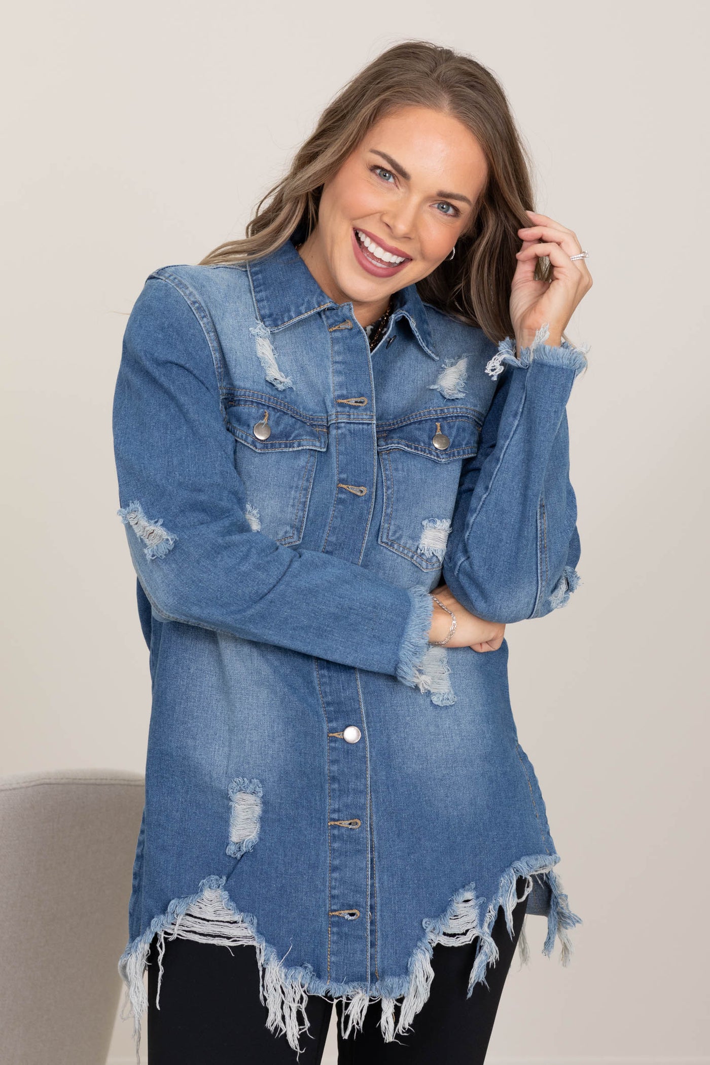 Medium Wash Distressed Denim Jacket