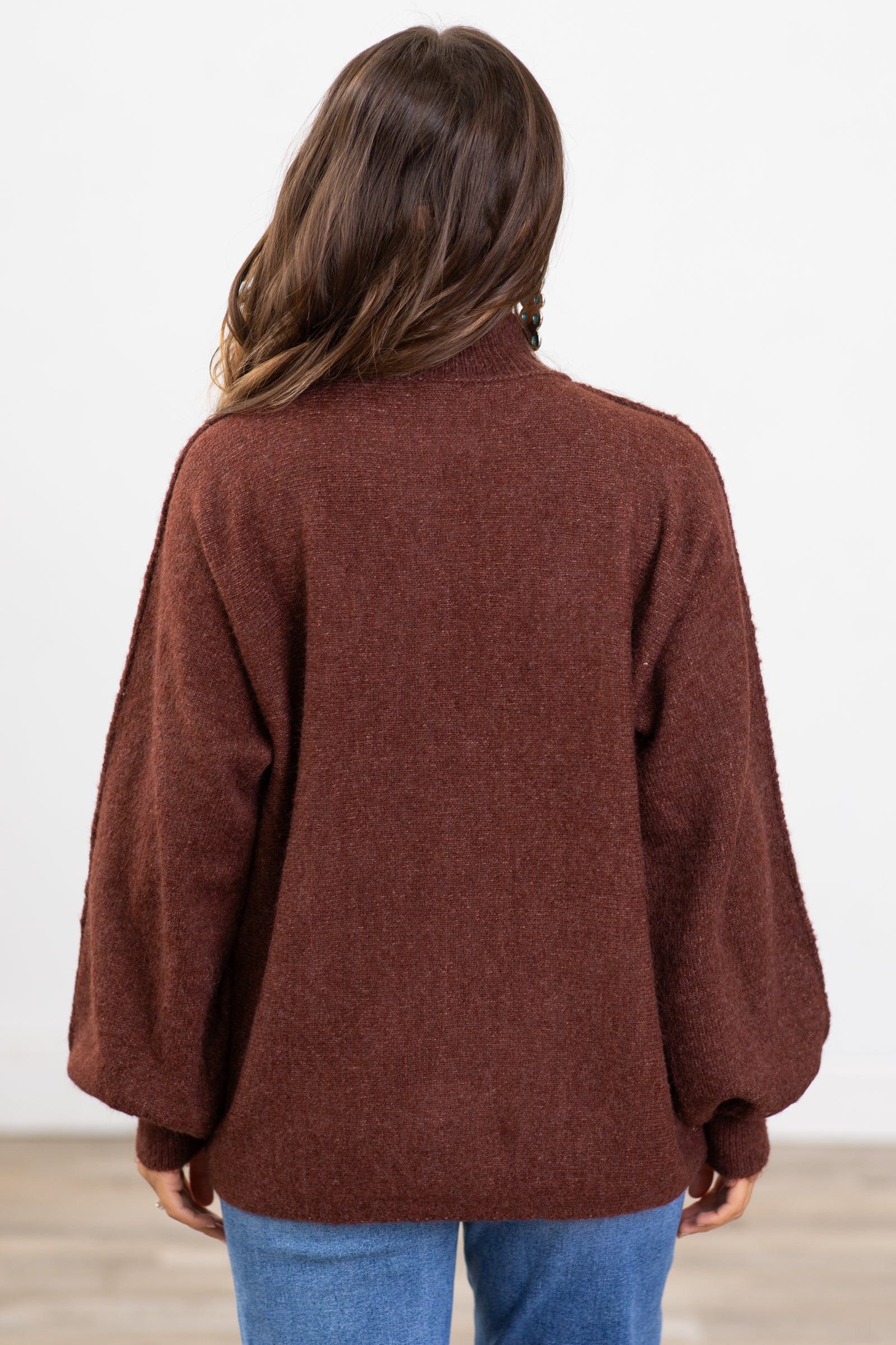 Brown Heathered Mock Neck Sweater