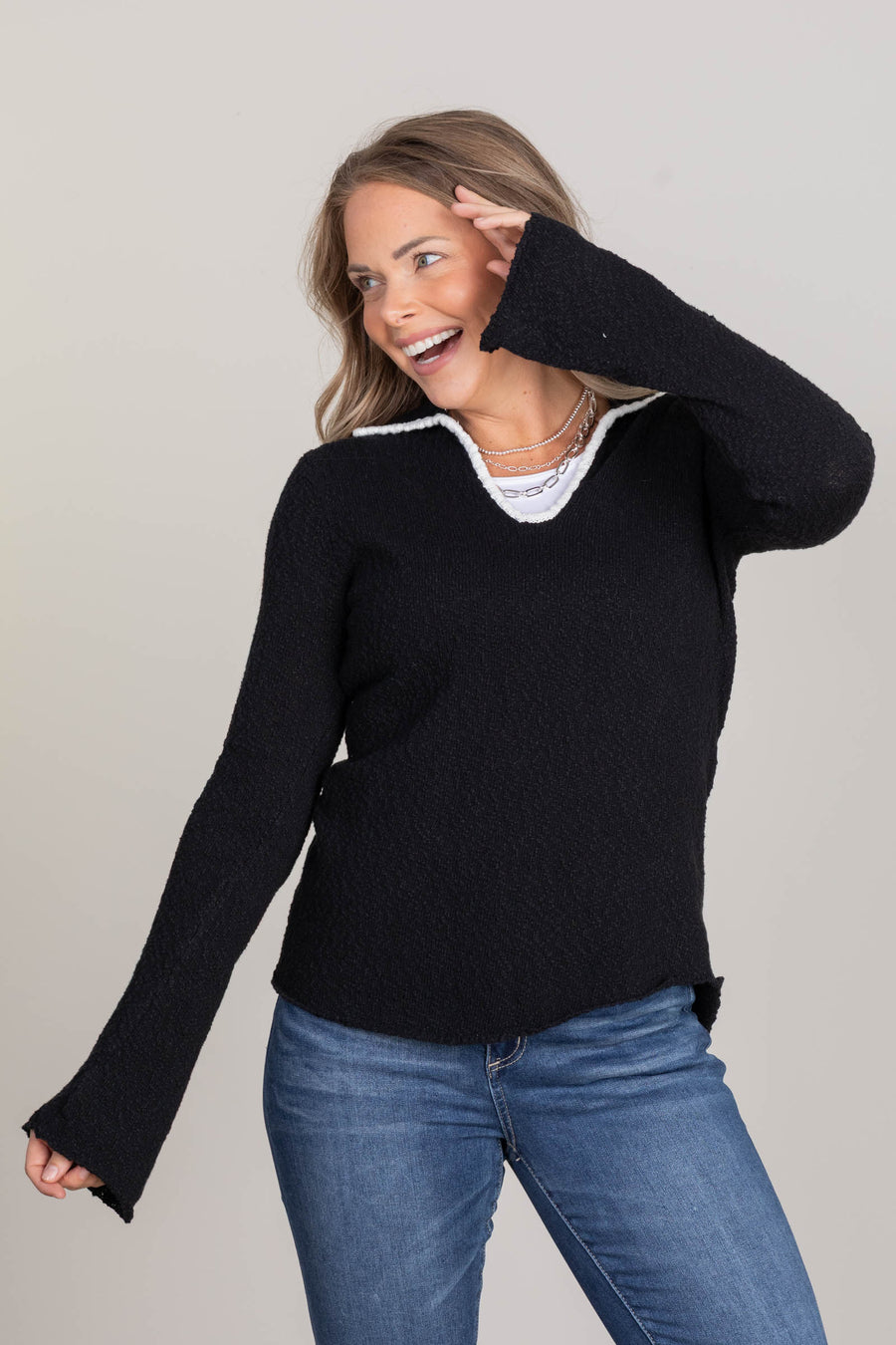 Black Sweater With Open Back Detail