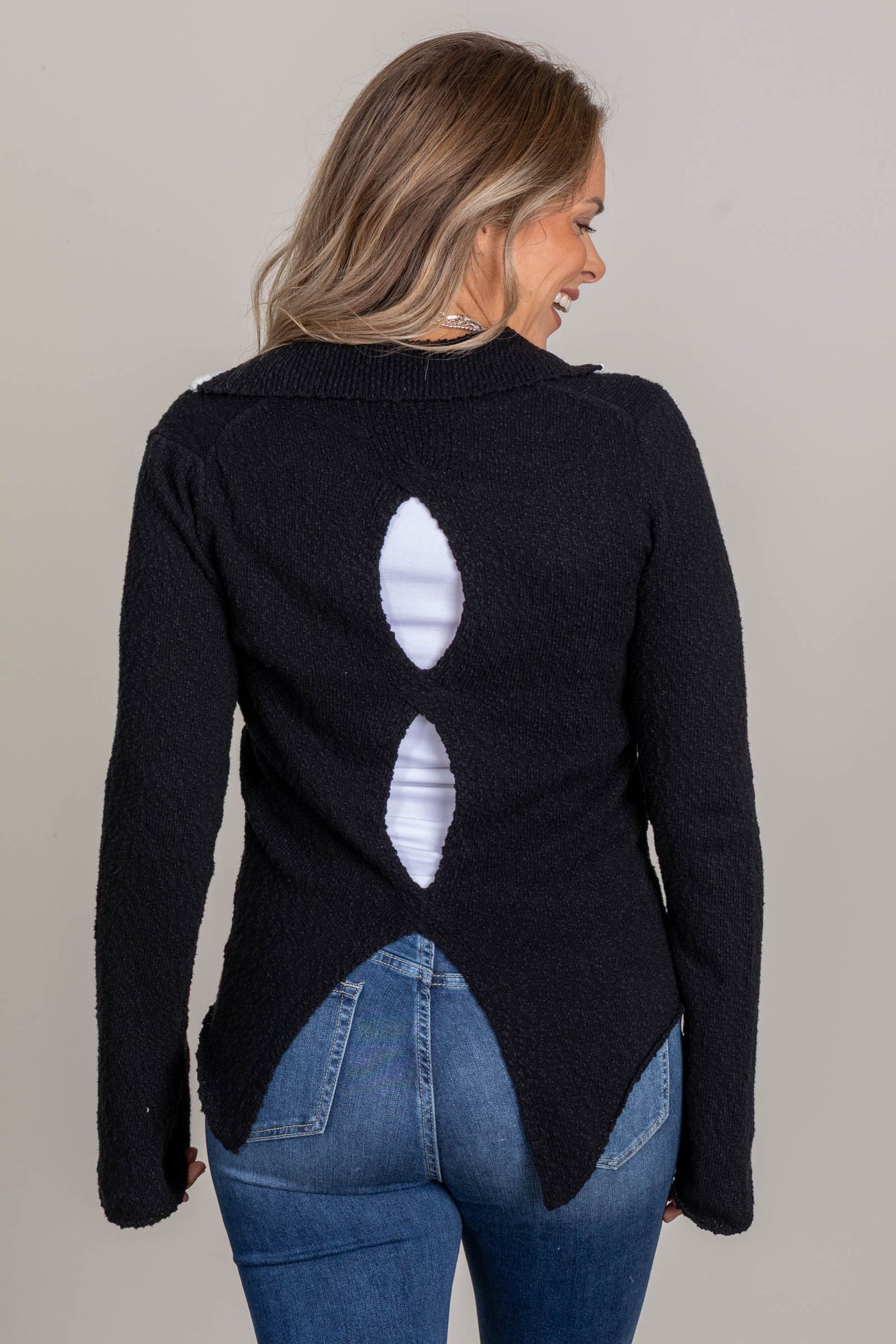 Black Sweater With Open Back Detail