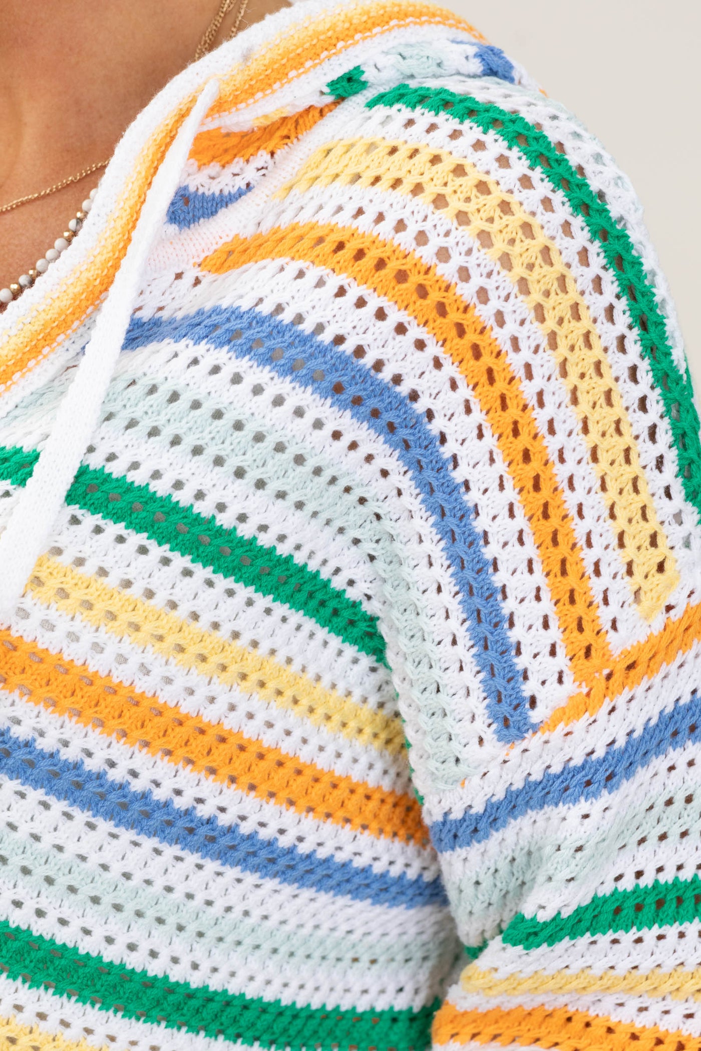 Orange Multicolor Striped Sweater Hoodie