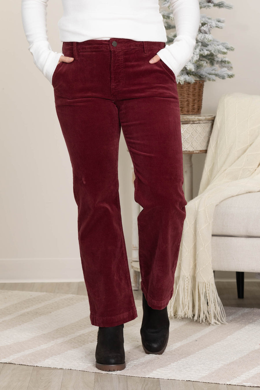 Risen Corduroy Straight Leg Pants
