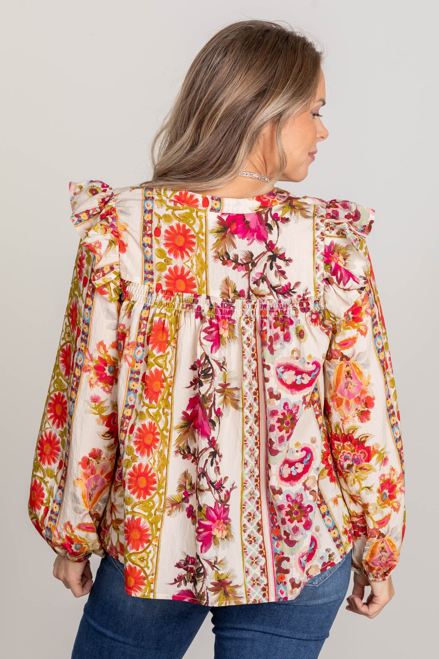 Beige Garden Floral Woven Top