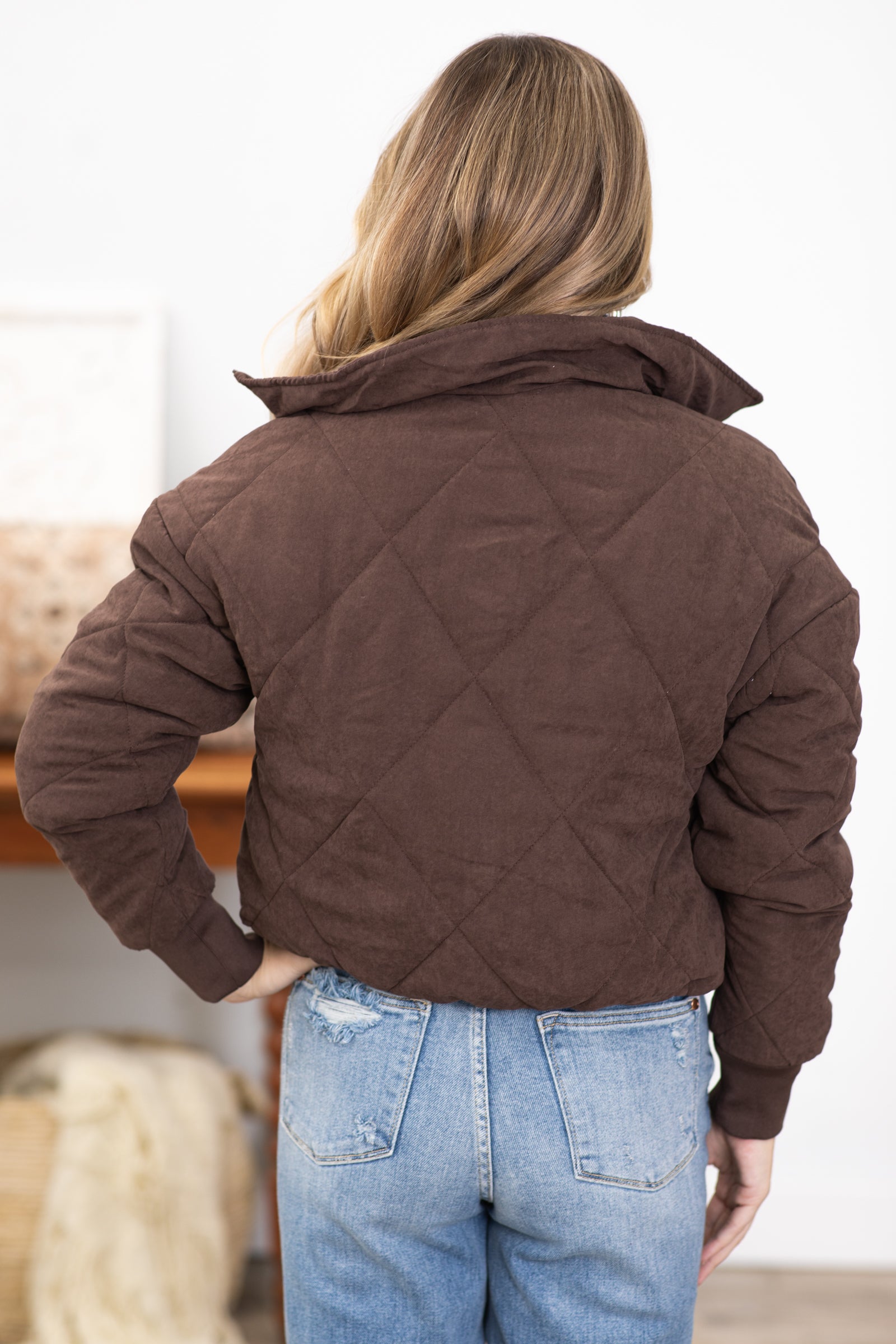 Brown Sherpa Lined Quilted Jacket