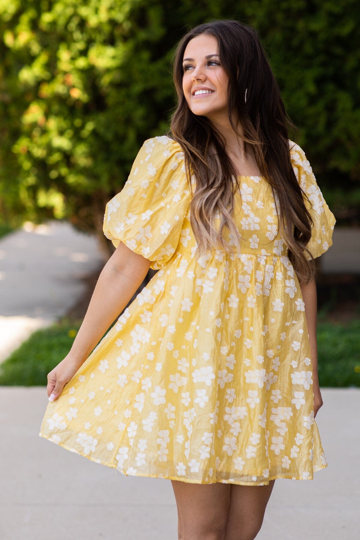 Pastel Yellow Floral Puff Sleeve Dress · Filly Flair