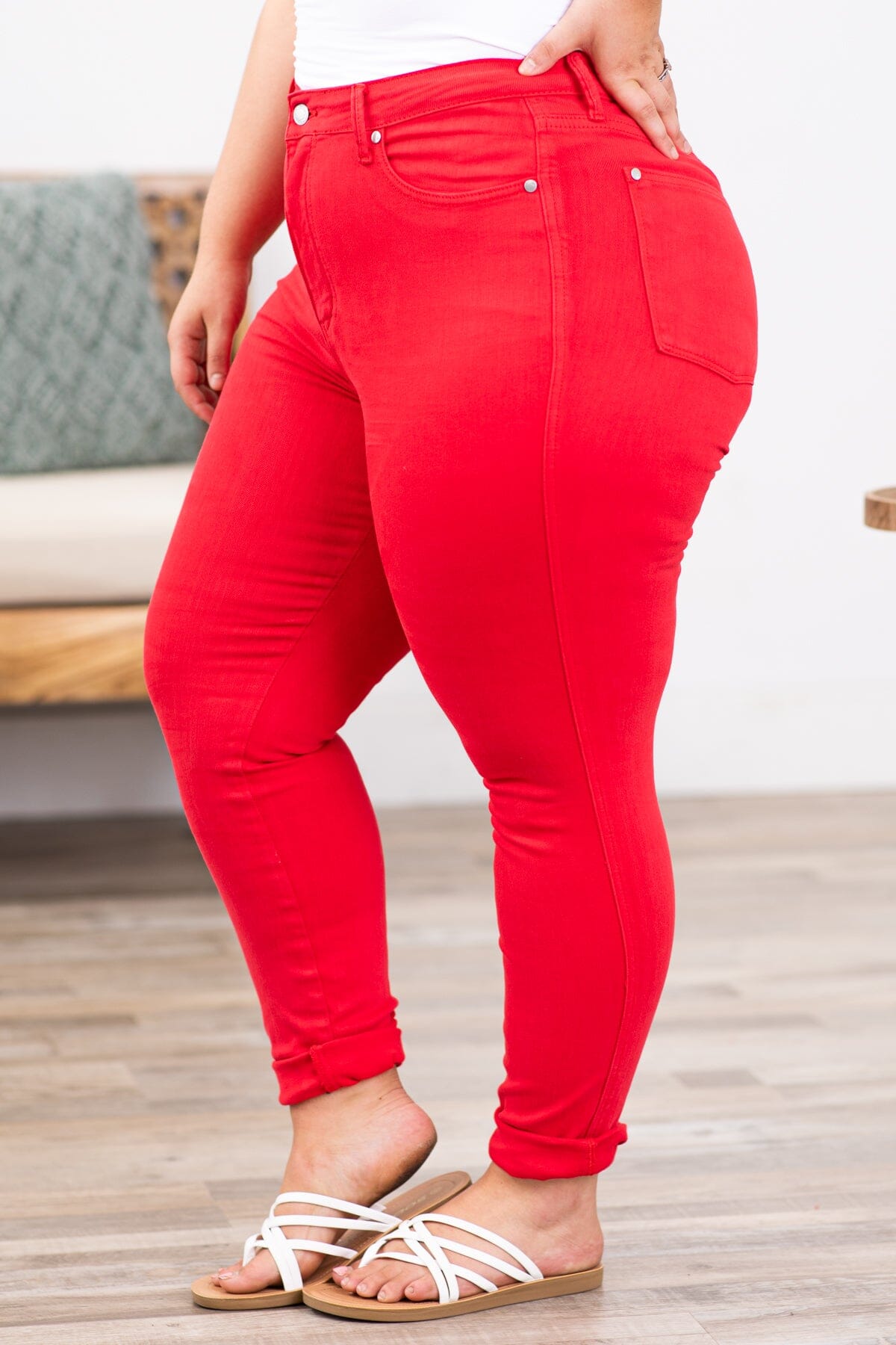 Judy Blue Red Tummy Control Skinny Jeans - Filly Flair