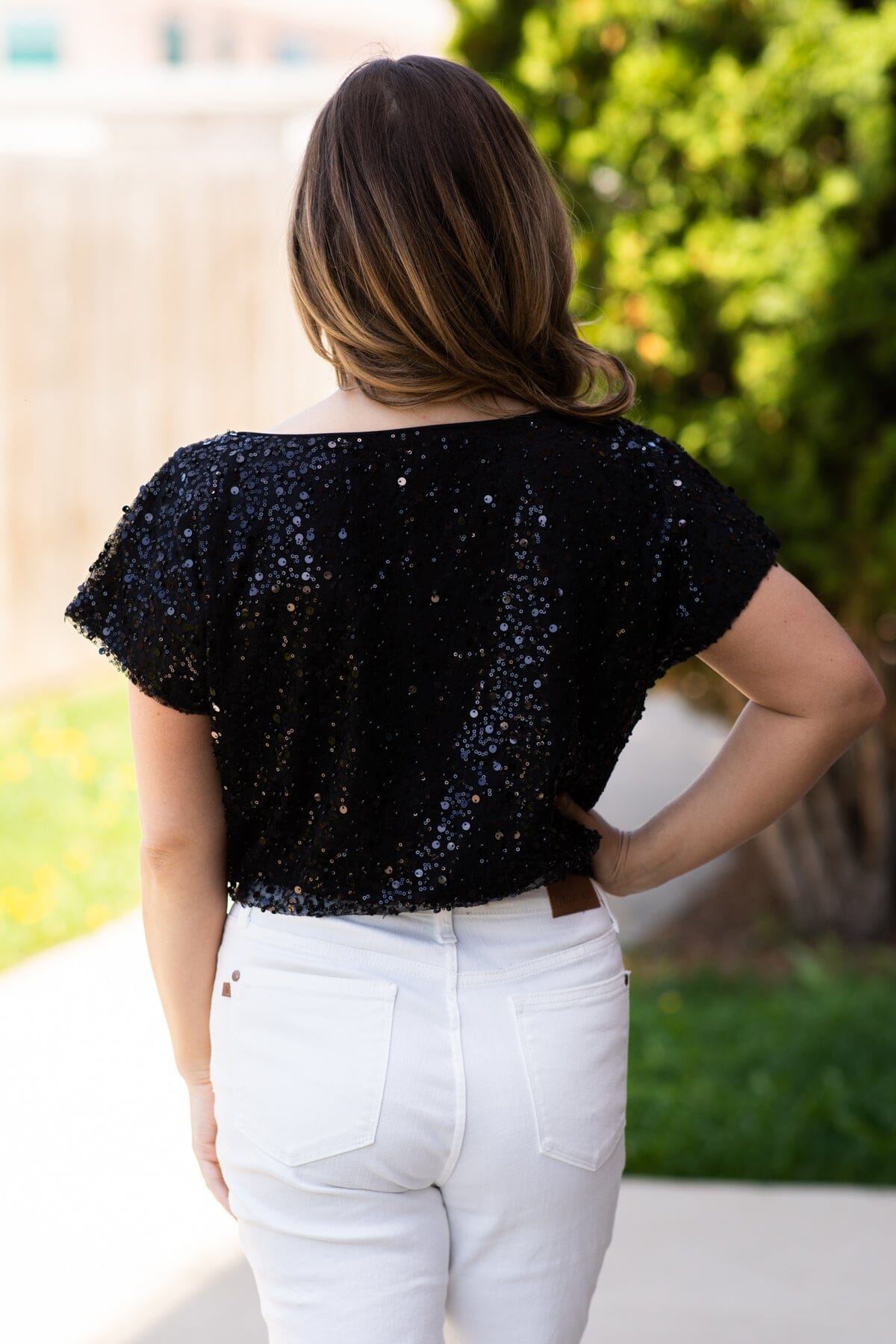 Black Sequin Boat Neck Top - Filly Flair