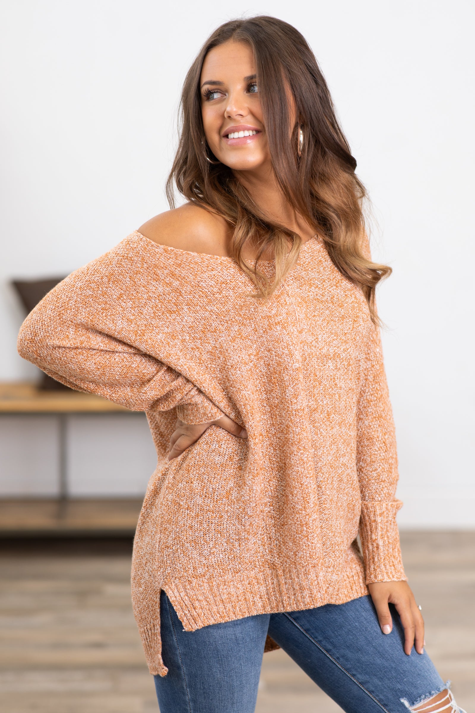 Taupe Melange Sweater With Front Seam